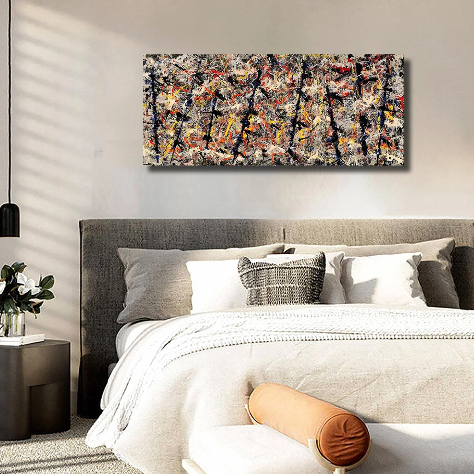 KAWAAI Jackson Pollock Canvas Wall Art - Blue Poles 1952 Fine Art Print Poster - Famosa decoración de pared para la oficina de la sala de estar 50x125cm Marco interno