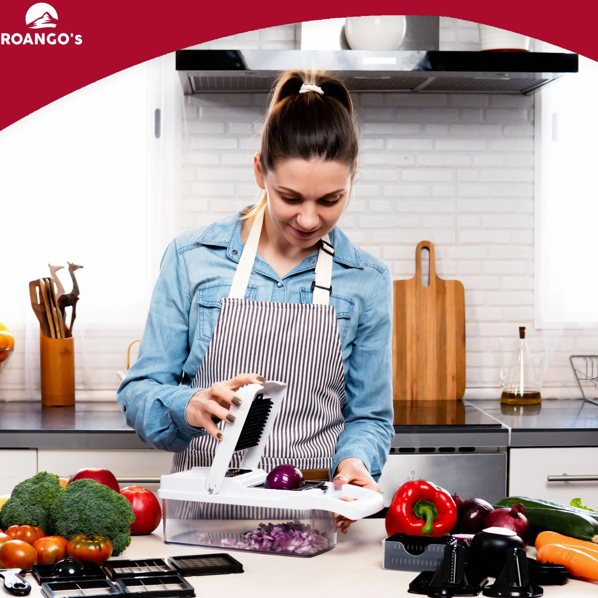 Multifuncional Cortador de Verdura Manual 23 en 1, Mandolina de Cocina Profesional, Picador de Verduras y Patata, Espiralizador, Rallador Cebolla, Cuchillas de Acero Inoxidable, Utensilios de Cocina.