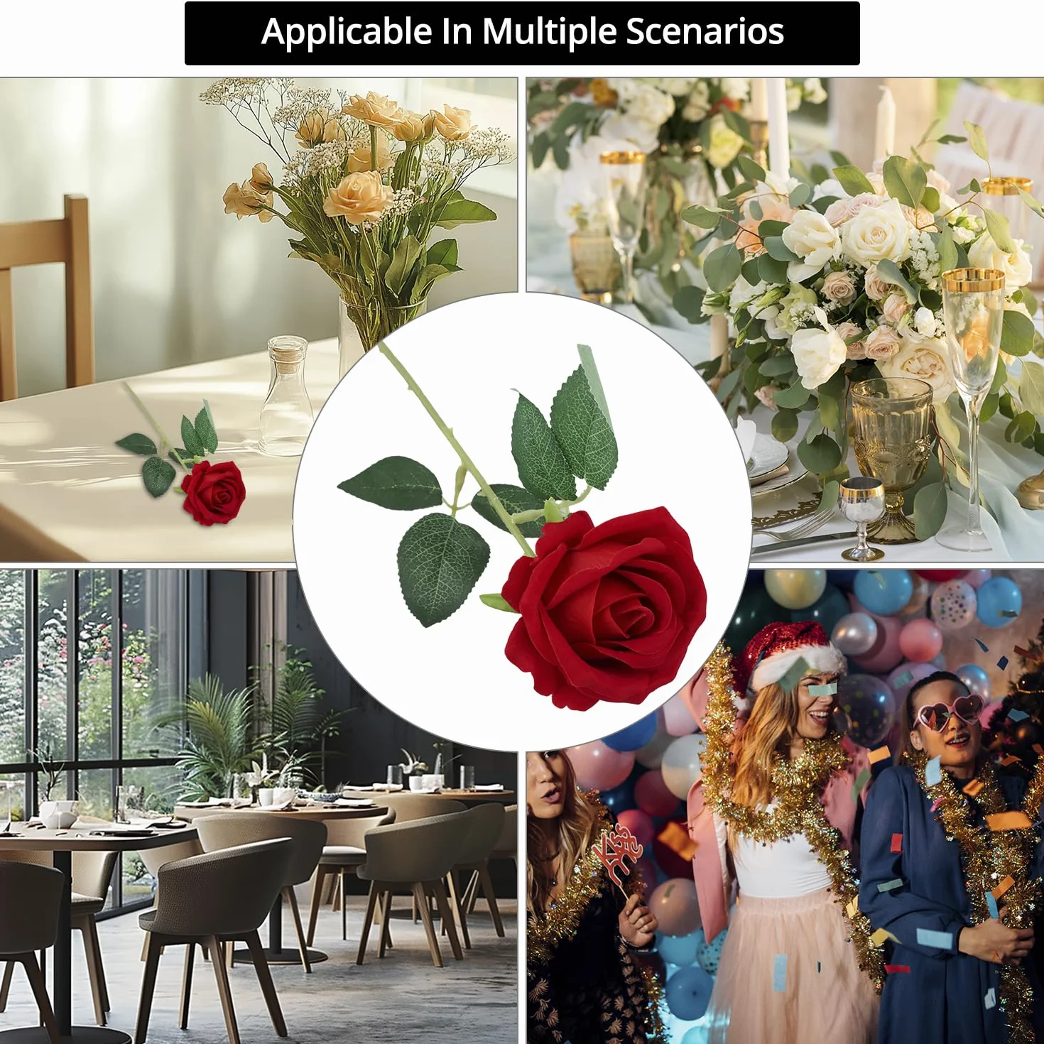 QWORK® 12 Piezas Rosas Artificiales, Rosas Rojas, Flores Artificiales con Tallos Largos de plástico para Bodas, decoración del hogar
