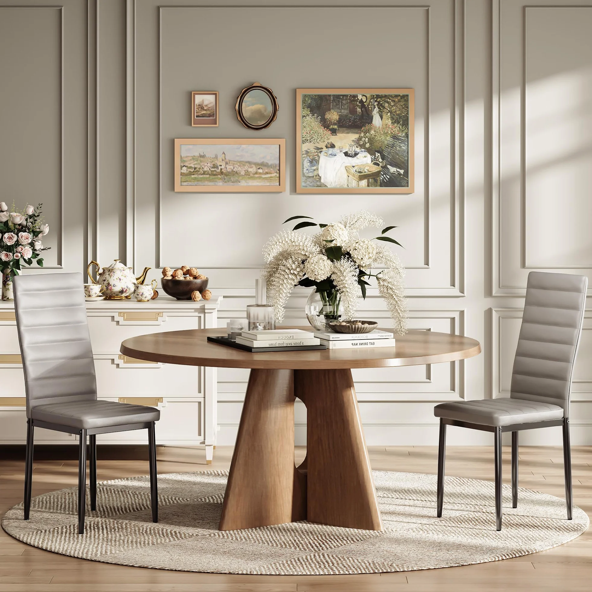 Juego de 6 Sillas de Comedor de Terciopelo, Sillas Modernas y Abiertas de Cuero para Cocina, Comedores, Estudios y Salas de Estar, Gris