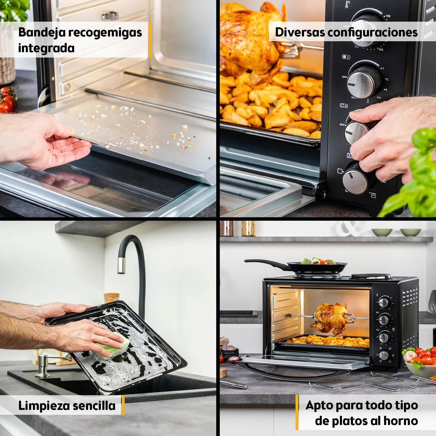 TZS First Austria Mini Horno 30L 3200W con Quemadores para Pizza 230°C 6 Modos