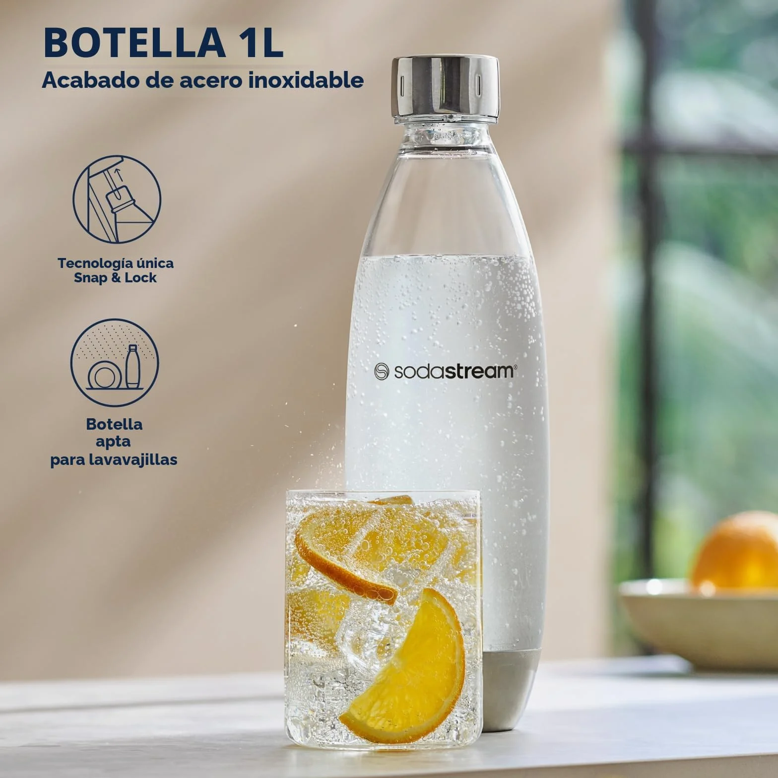 SodaStream TERRA Máquina de agua con gas acero inoxidable 1 L negra + recarga de gas 60 L