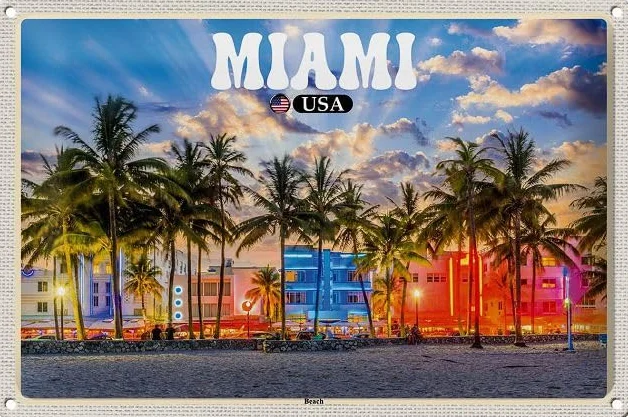 DekoNo7 Cartel de chapa 30 x 20 cm diseño palmeras Miami Beach