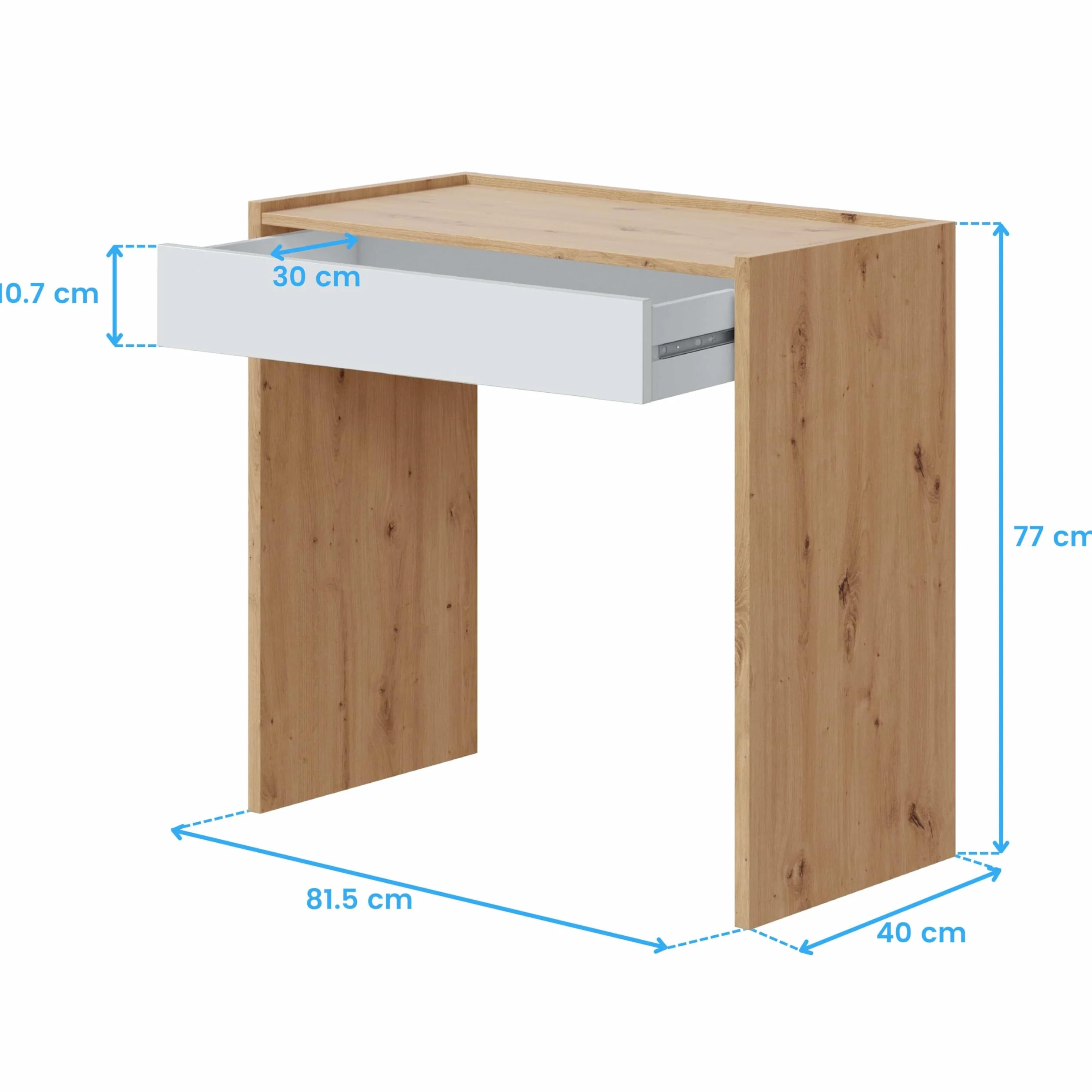 Habitdesign Mesa de Estudio Noa con Cajon 81,5x40x77cm Blanco Artik Roble Nodi