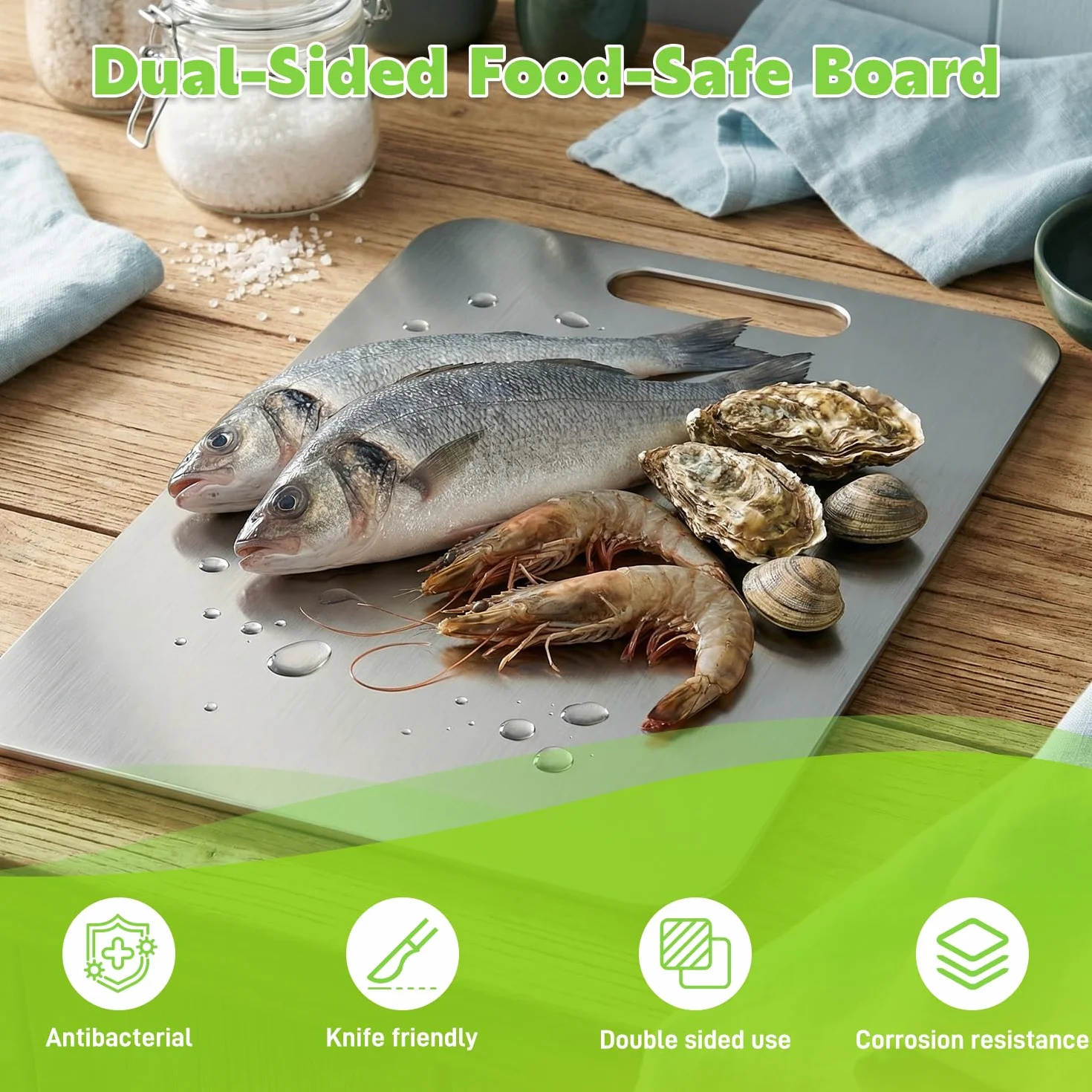 Tabla de Cortar de Titanio Puro Doble Cara Alimentario 39x28 cm Antimanchas Duradera