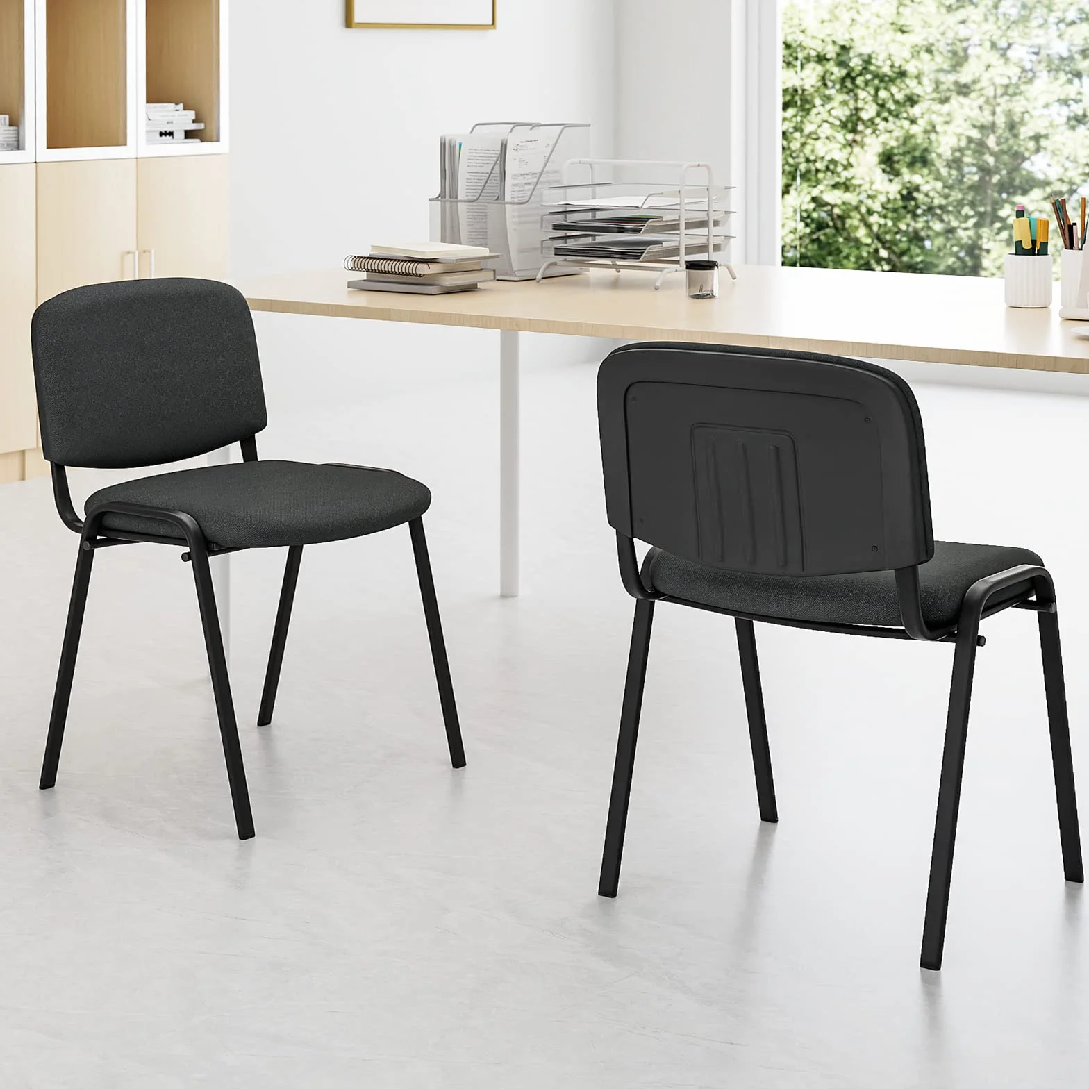 BASETBL Silla de Conferencia Apilable, Silla Visitante con Relleno y Estructura Metálica, 2 Unidades