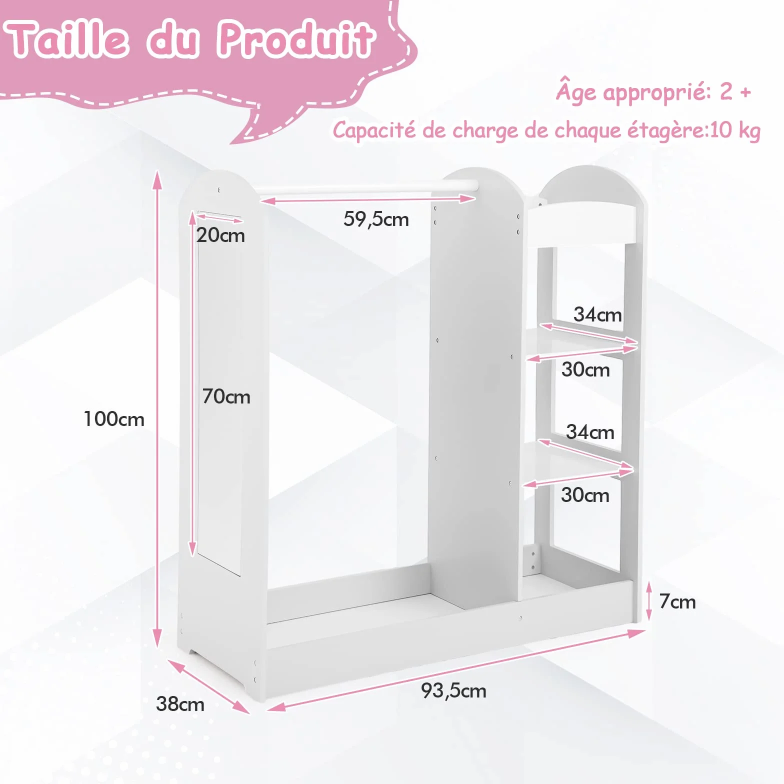 GOPLUS Armario Infantil con Espejo 4 Estantes Abiertos 93,5x38x100 cm Blanco