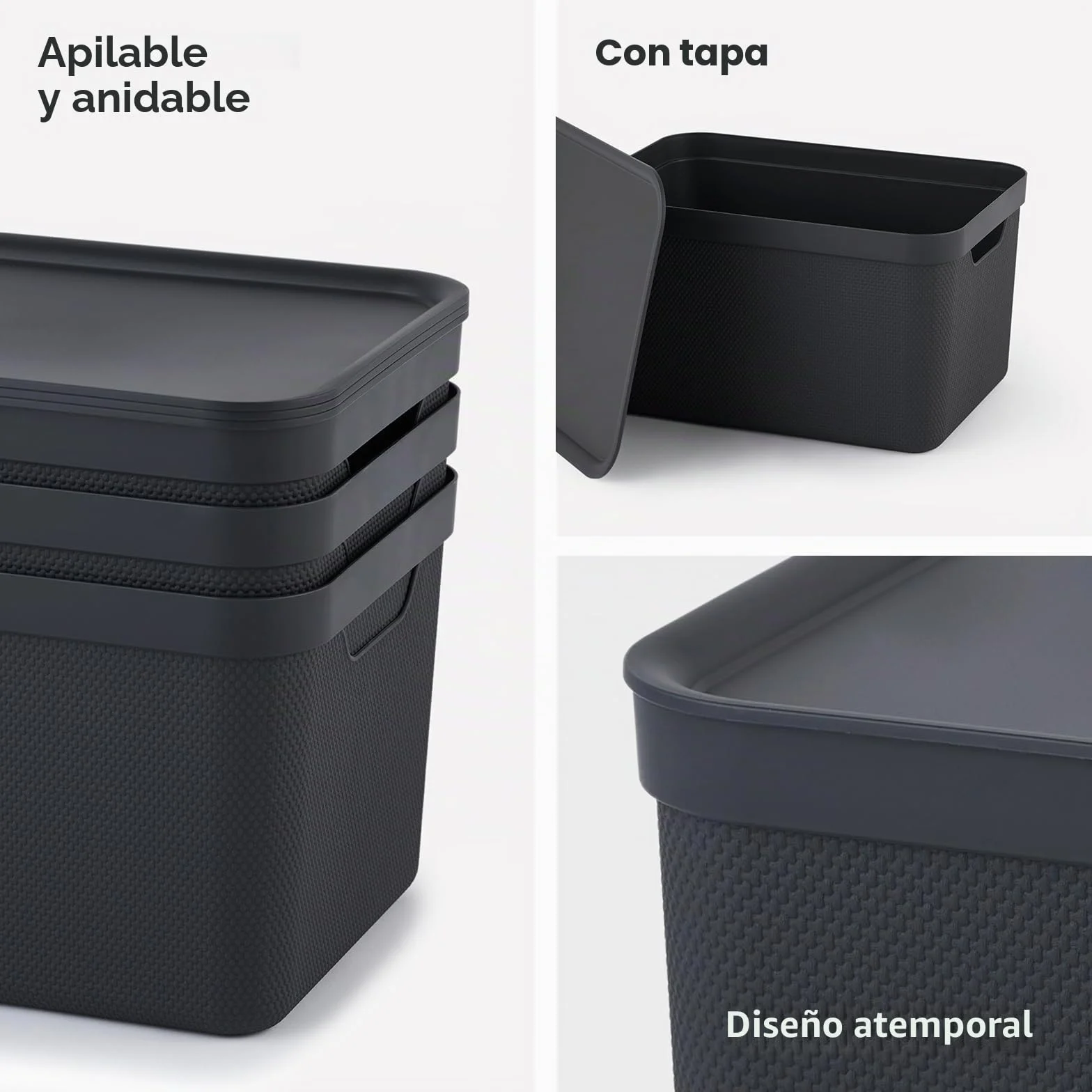 Jive juego de 3 cajas decorativas almacenamiento 5L plástico PP reciclado negro