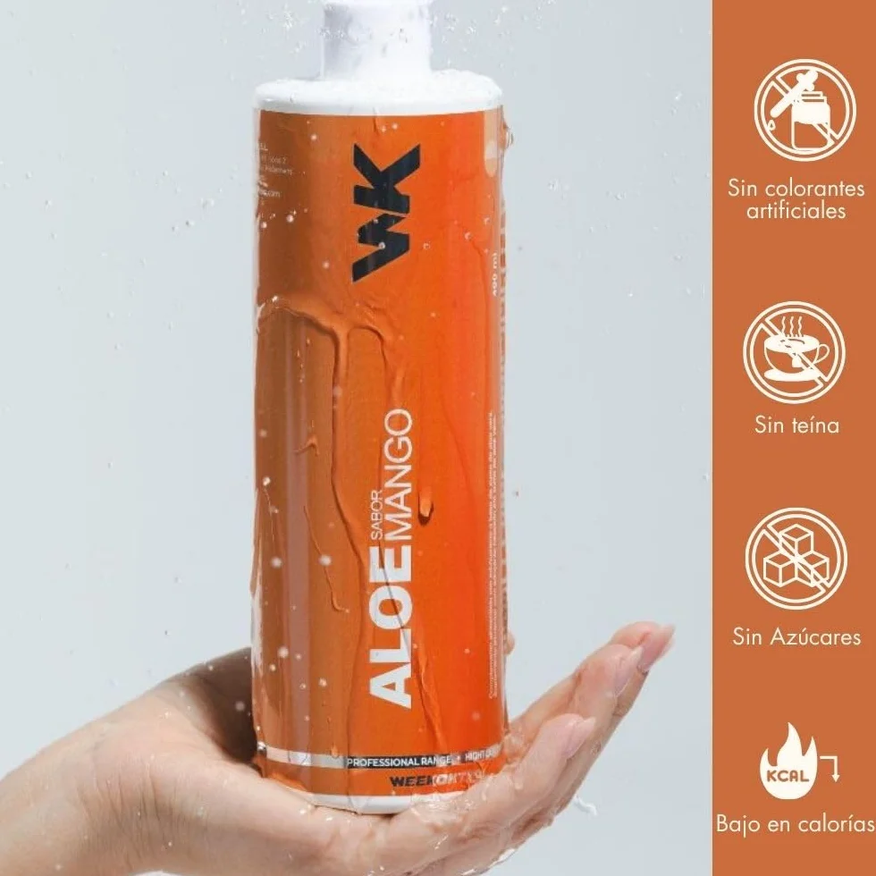 Weekontrol Aloe Vera Puro 99% Zumo sin Azúcares Añadidos Sabor Mango y Mandarina Bebida Digestiva e Hidratante 480ml