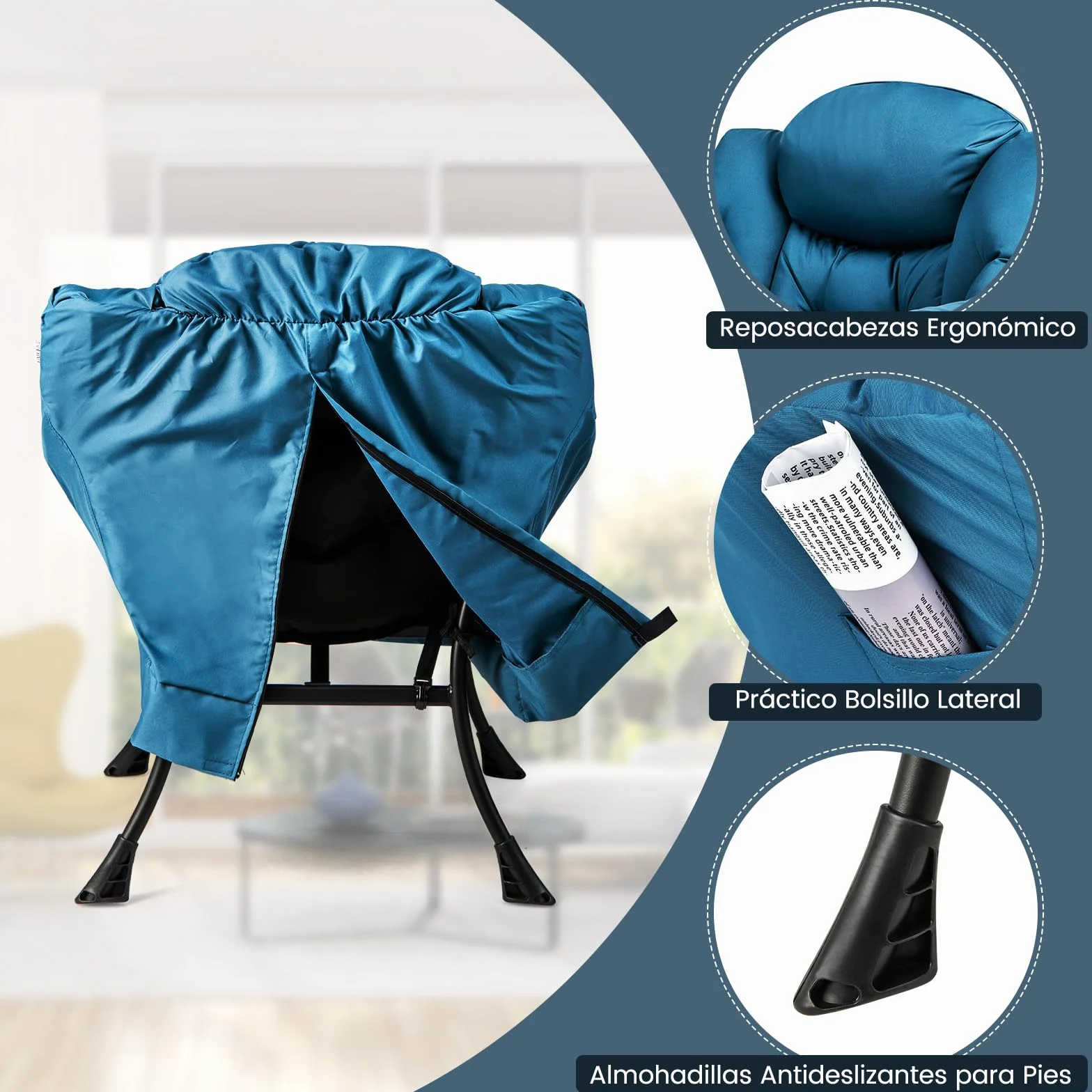 COSTWAY Sillones para el Salón con Reposapiés, Butaca Dormitorio con Almohada, Reposabrazos, Bolsillo Lateral, Sillón de Relax Sala Dormitorio Oficina (Azul)