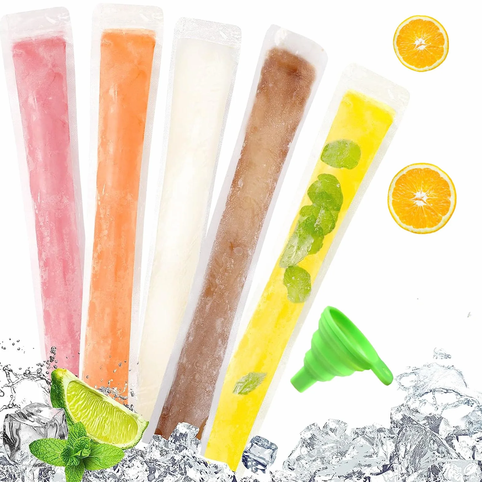 Bolsas Desechables para Paletas de Hielo 100 PCS con Embudo para Yogur Helado Jugo
