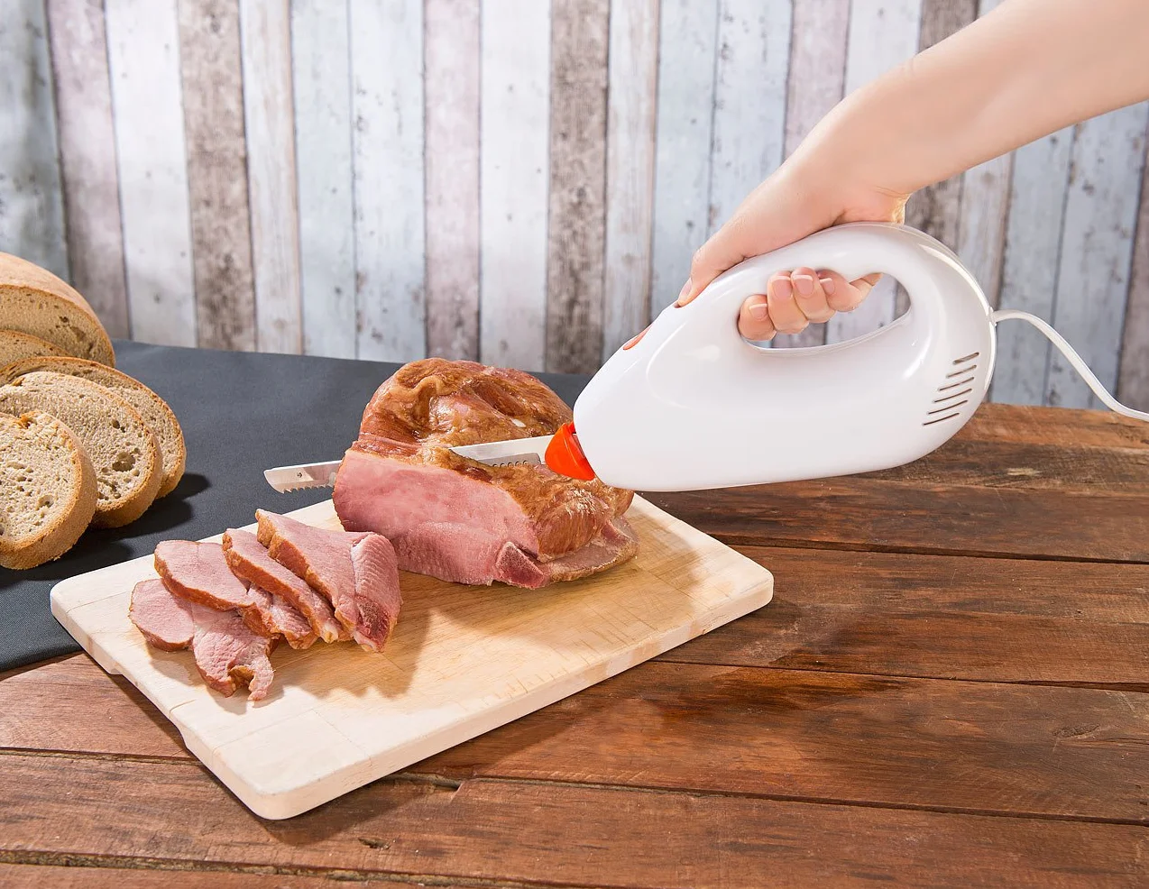 Rosenstein & Söhne Cuchillos eléctricos - cuchillo eléctrico: cuchillo eléctrico, 2 cuchillas dobles de acero inoxidable, sistema de seguridad (cocina, para carne, profesional)