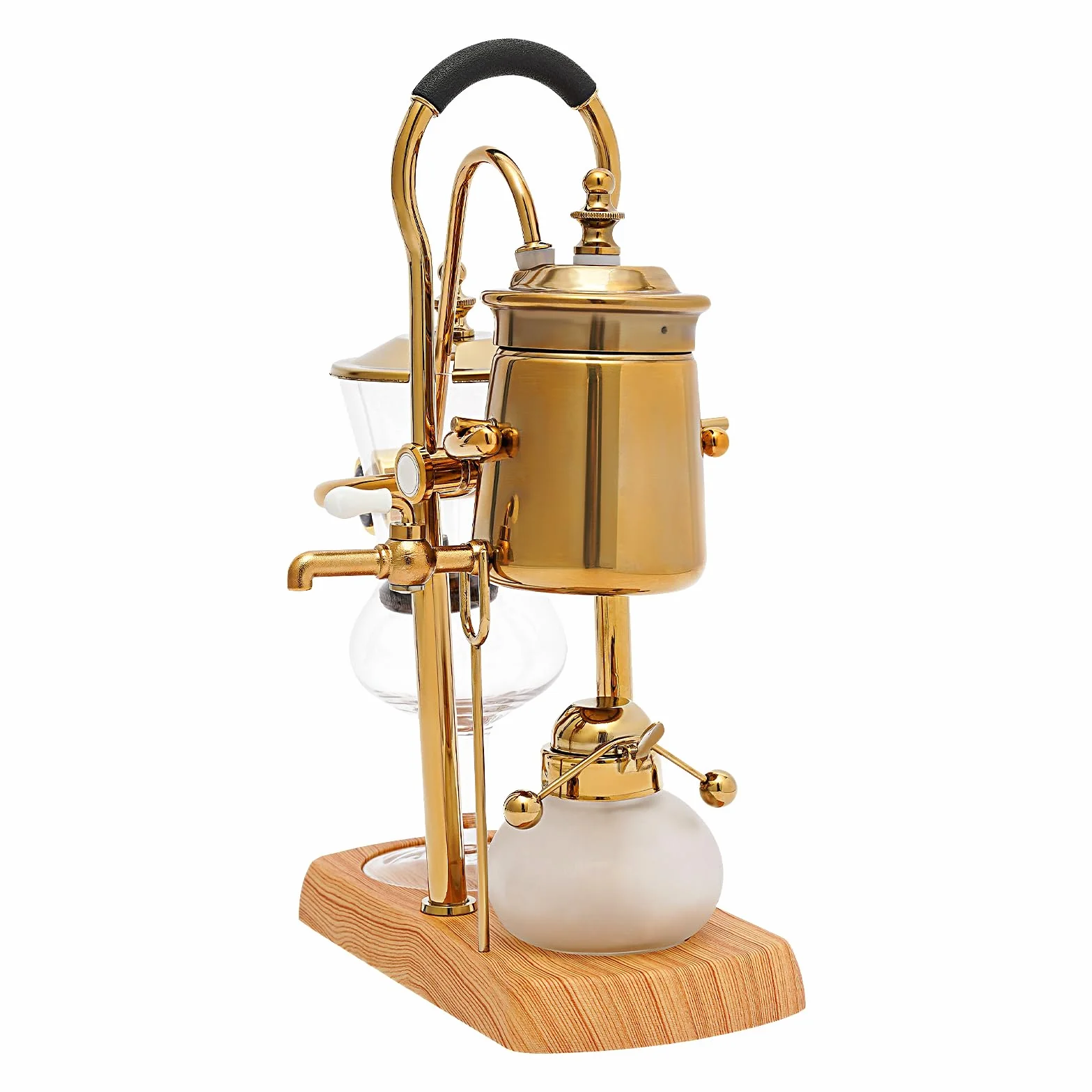 Cafetera con sifón belga Royal Family, máquina de café al vacío, set de tetera con lámpara de alcohol, capacidad de aproximadamente 15 oz, oro