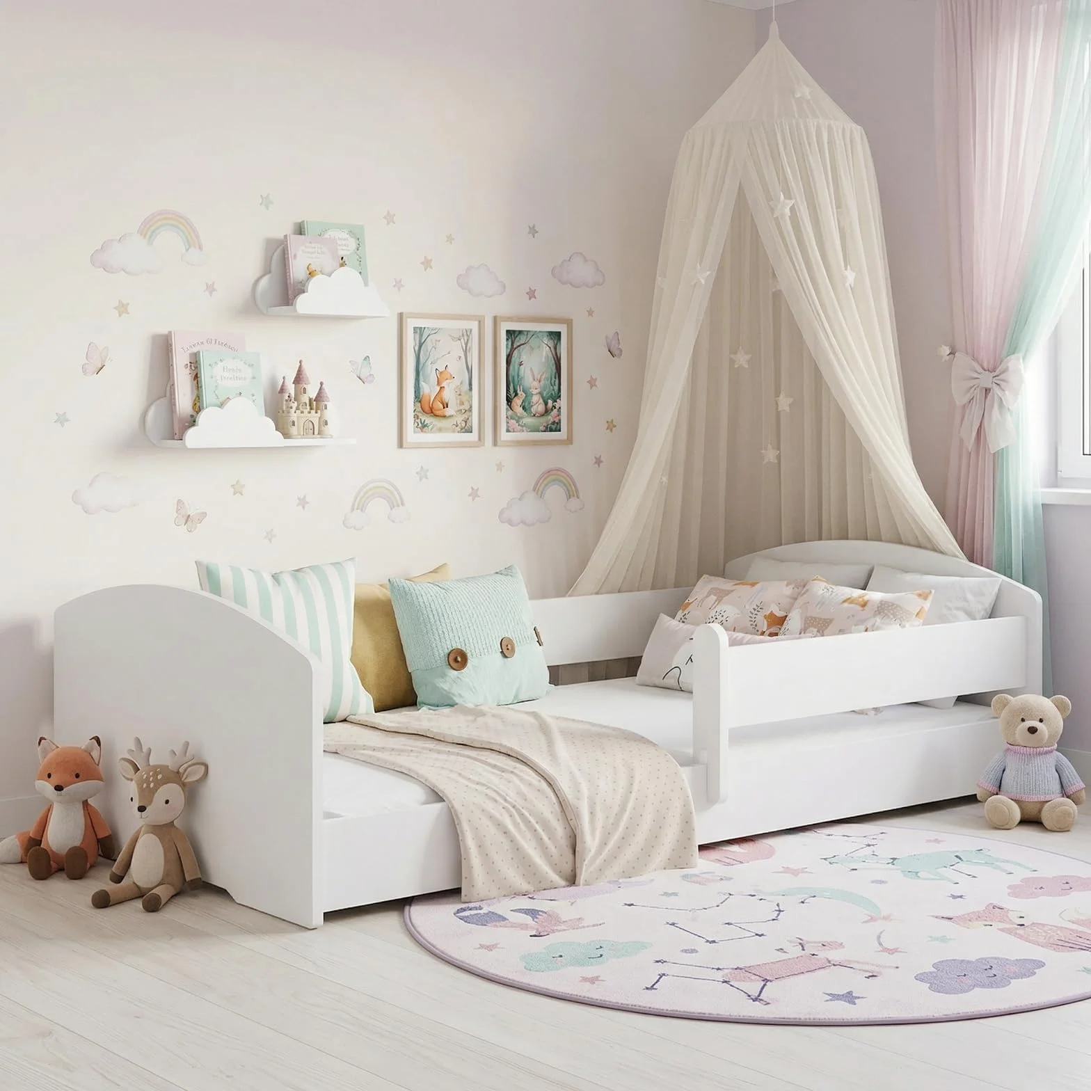 KOBI Cuna Montessori Leo 140x70 Blanca con colchón y barandilla: una Cuna Moderna, Segura y extraordinariamente cómoda para niños, con una Estructura sólida y un Elegante Estilo escandinavo