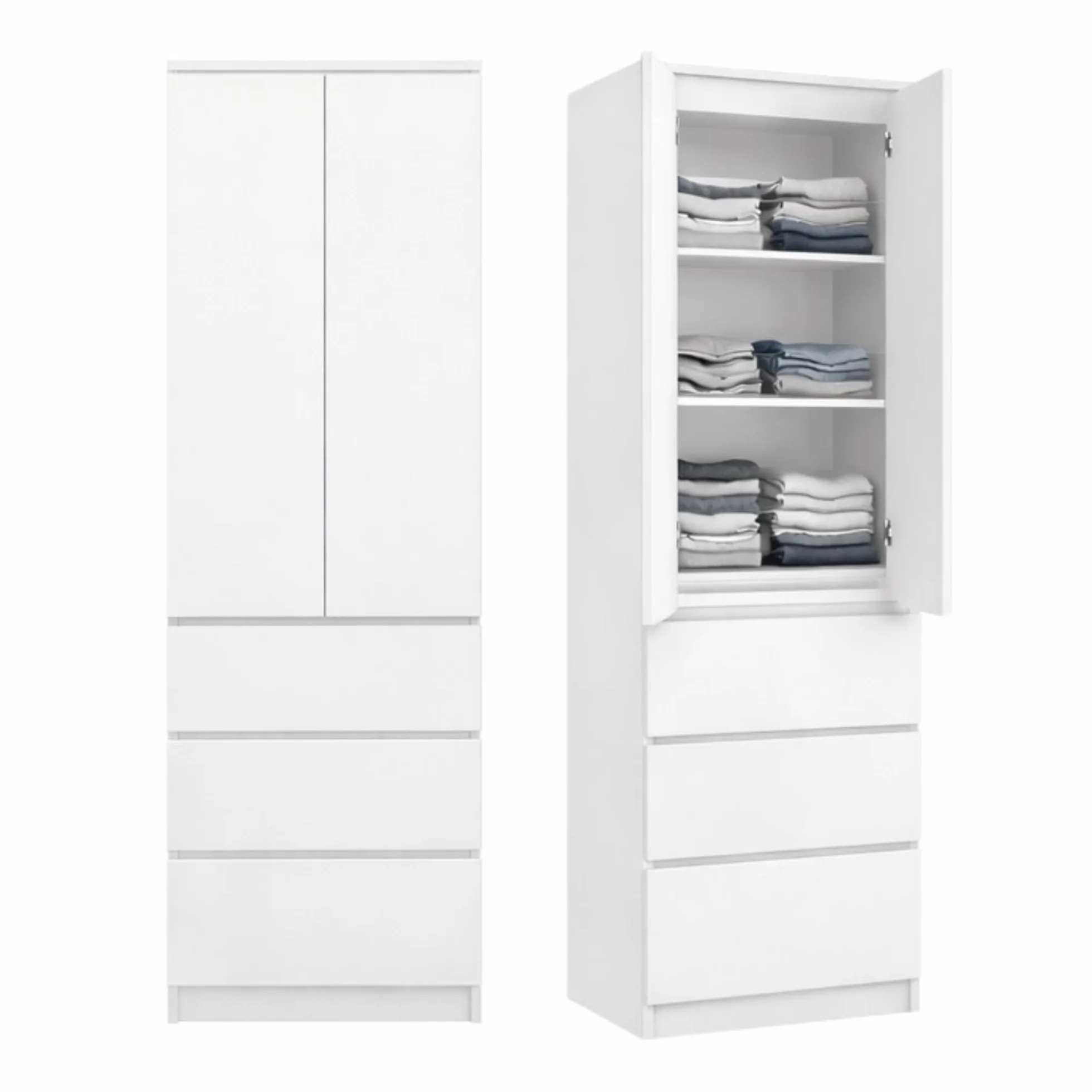 Home Collective Armario multiusos de 2 puertas con 3 estantes y 3 cajones, para dormitorio, pasillo u oficina, 50 x 40 x 180 cm, color blanco