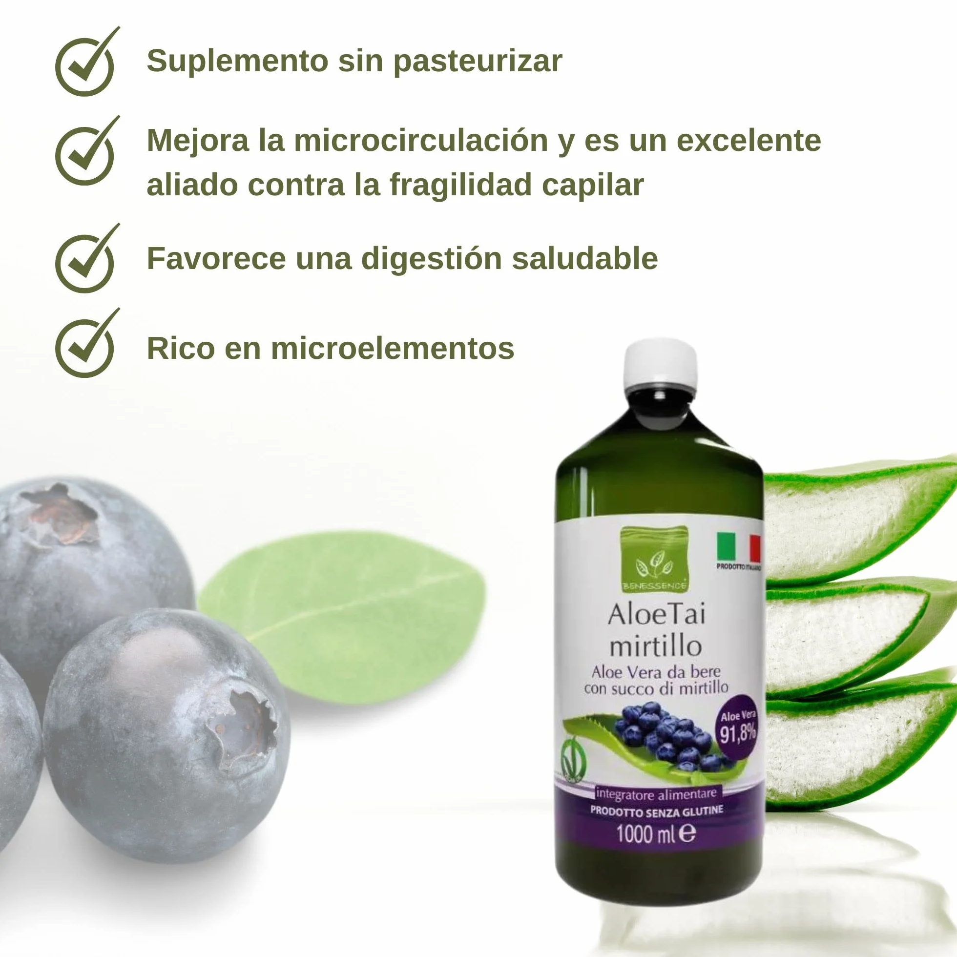 Benessence Jugo De Aloe Vera y Arándano 1 L