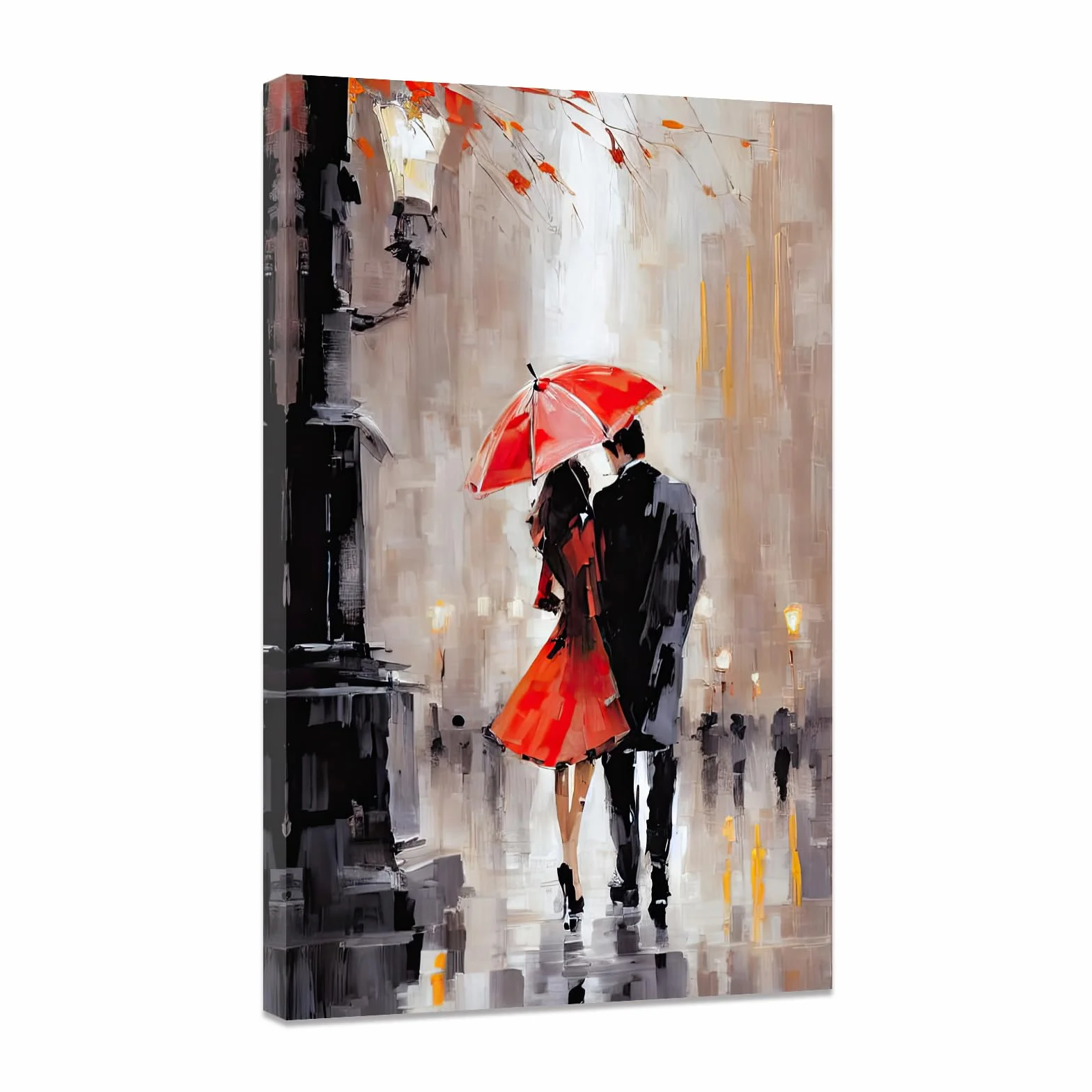 CCWACPP Pareja romántica de arte para pared, amantes de la calle con paraguas rojo, pintura abstracta en lienzo, obras de arte de París para niñas, dormitorio, decoración de pared enmarcada (B, 40 x