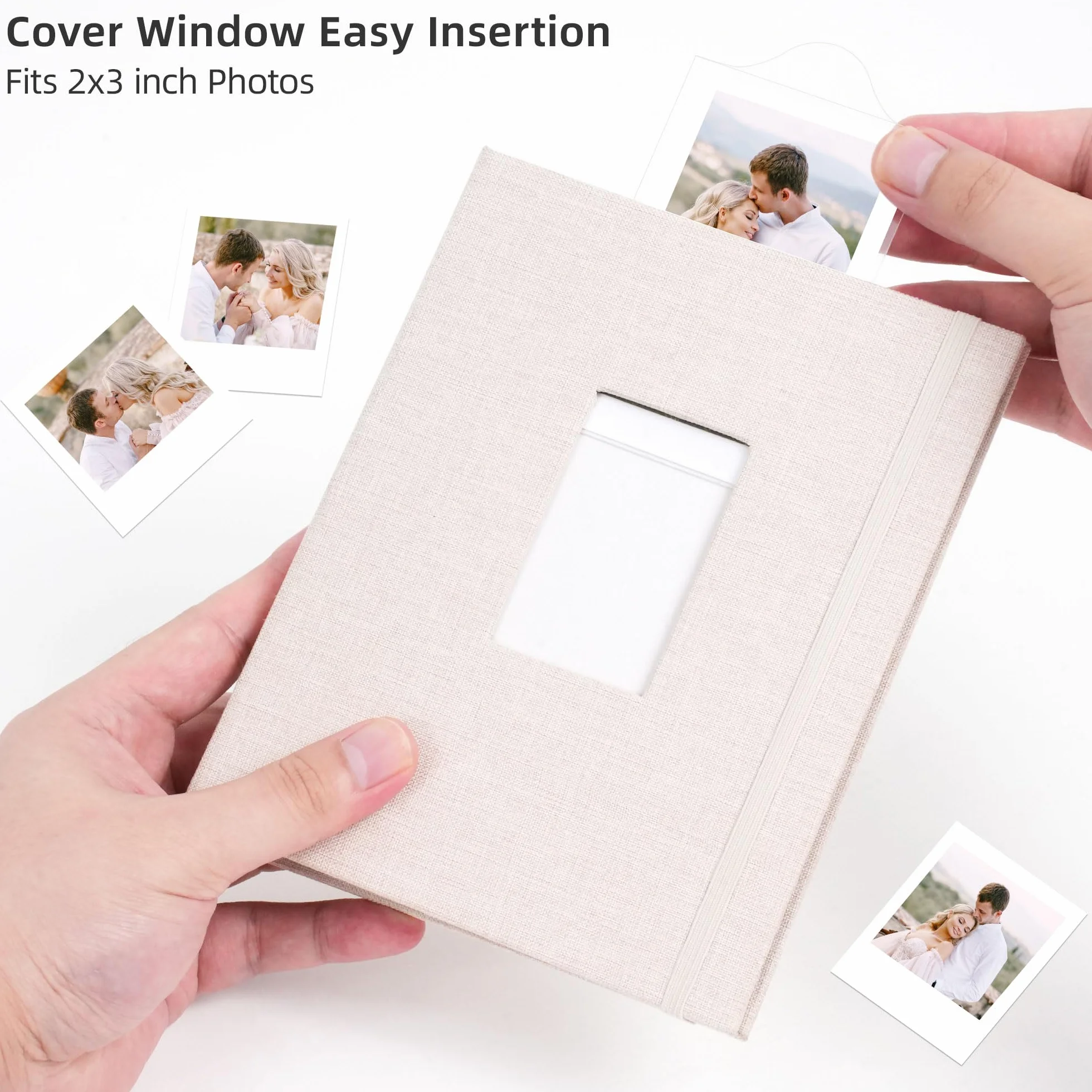 Vienrose Mini Álbum de Fotos Polaroid 104 Bolsillos 86x54mm, Compatible con Fujifilm Instax Mini, Polaroid Snap, Kodak y HP Sprocket, Ideal para Bodas y Recuerdos Familiares, Beige Paquete de 1