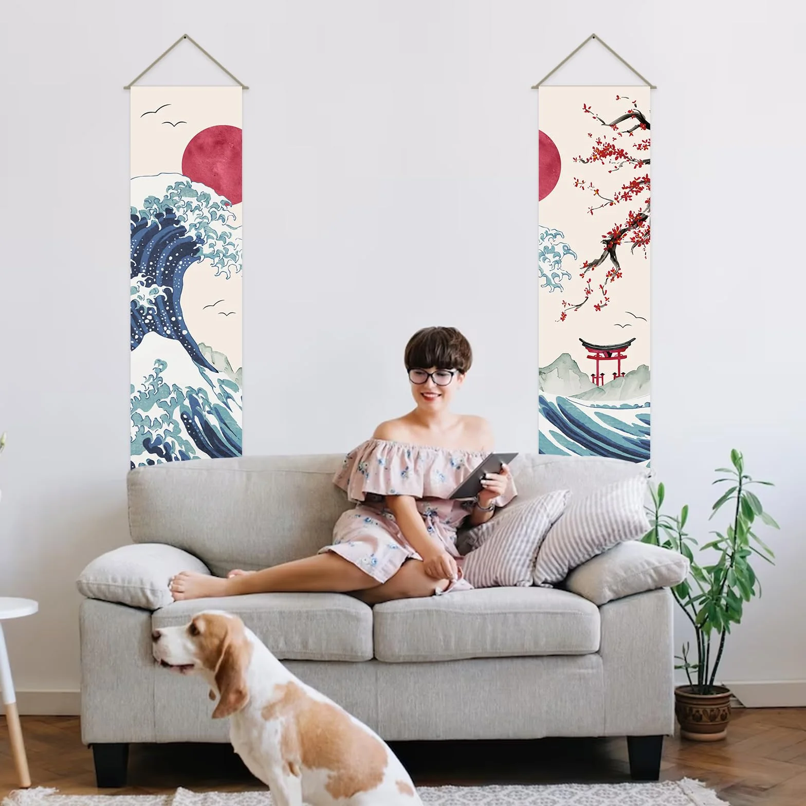 AHANDMAKER Tapiz Japonés Olas Oceánicas Rojas 33x130 cm Paquete 2