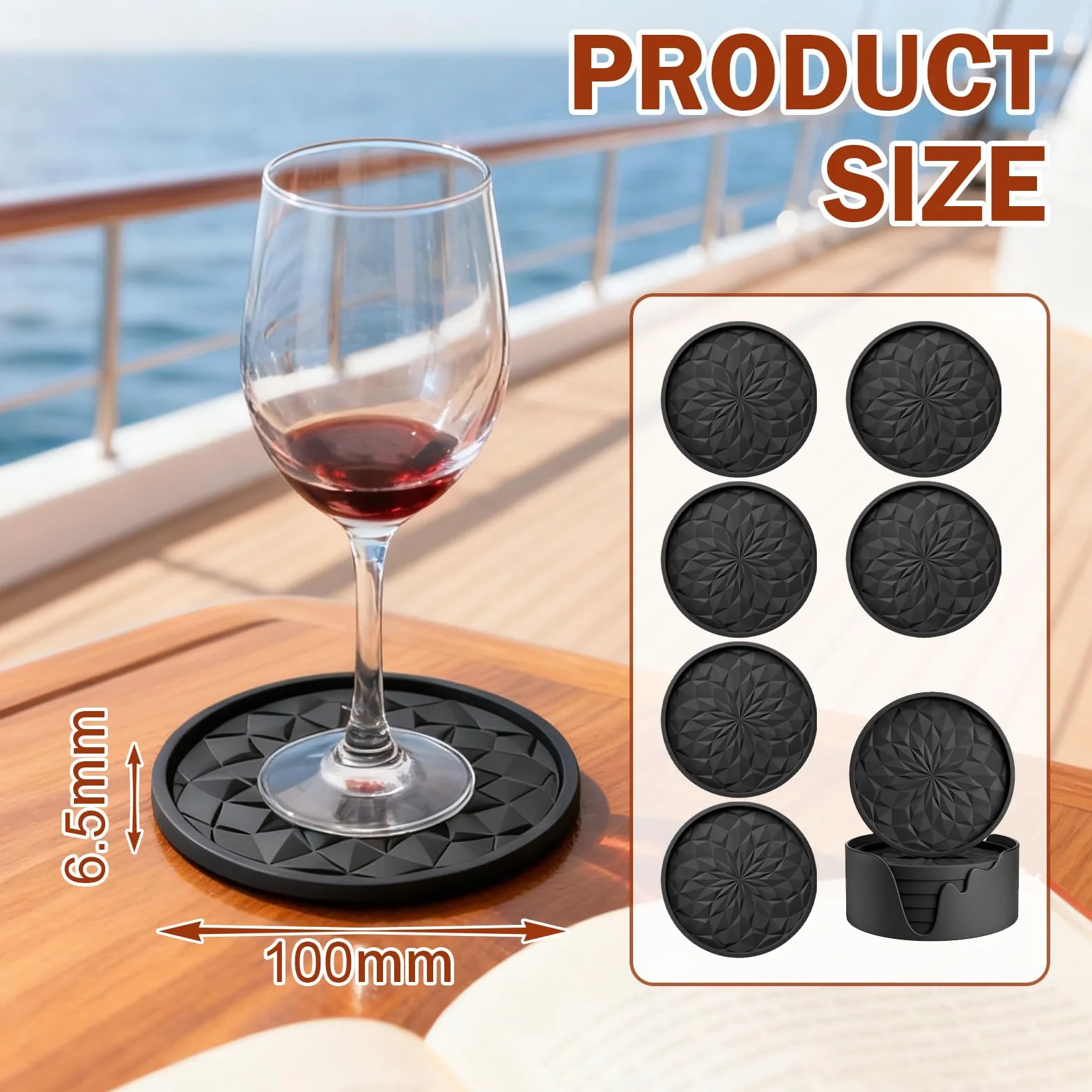 Posavasos de silicona redonda 6+1 base negra para vasos