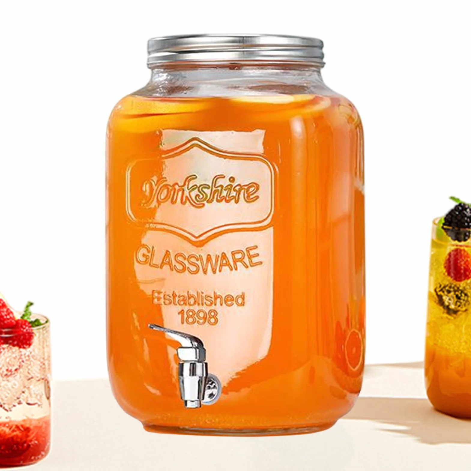 Dispensador De Bebidas Vidrio Jarra de vidrio para limonada y champán | Dispensador bebidas Artículos bebida barbacoa patio autocaravana cumpleaños Navidad celebración boda Año
