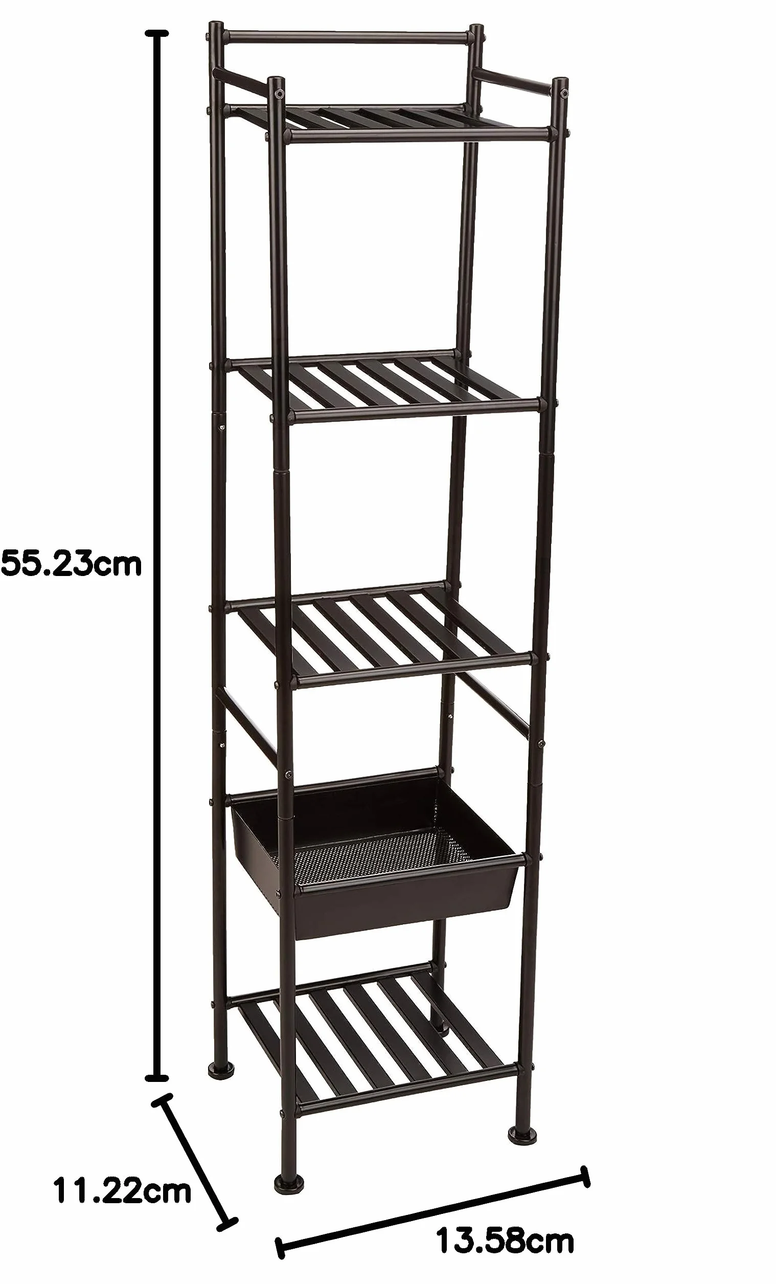 Amazon Basics Estante con cesta, 5 niveles, 28.5 x 34.49 x 140.28 cm, Negro
