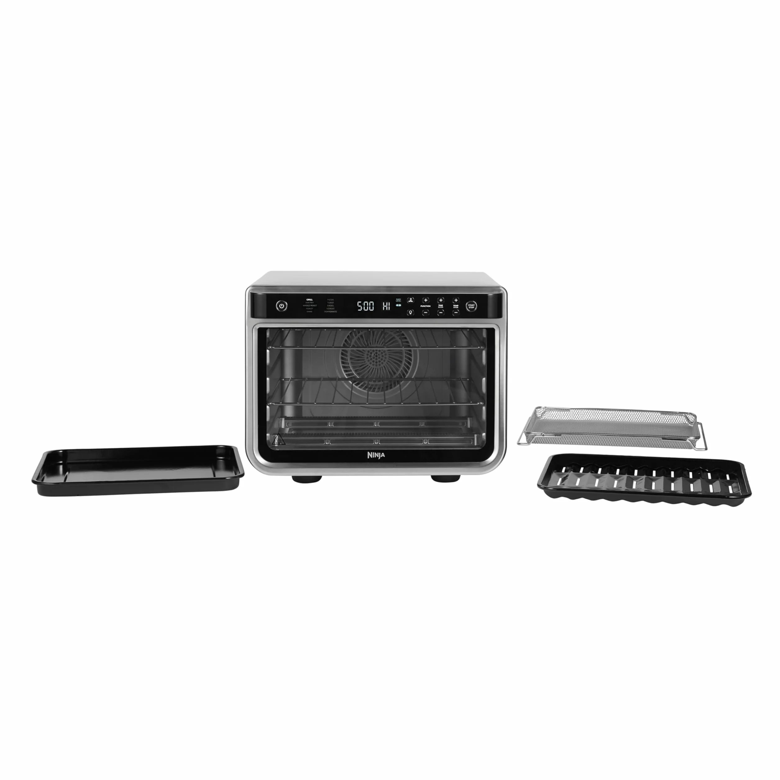Ninja Foodi Horno multifunción 10 en 1, Mini horno portátil para encimeras y superficies de trabajo, 10 funciones de cocción, Freír con aire, Asar, Parrilla, Hornear y más, en plata y negro, DT200EU