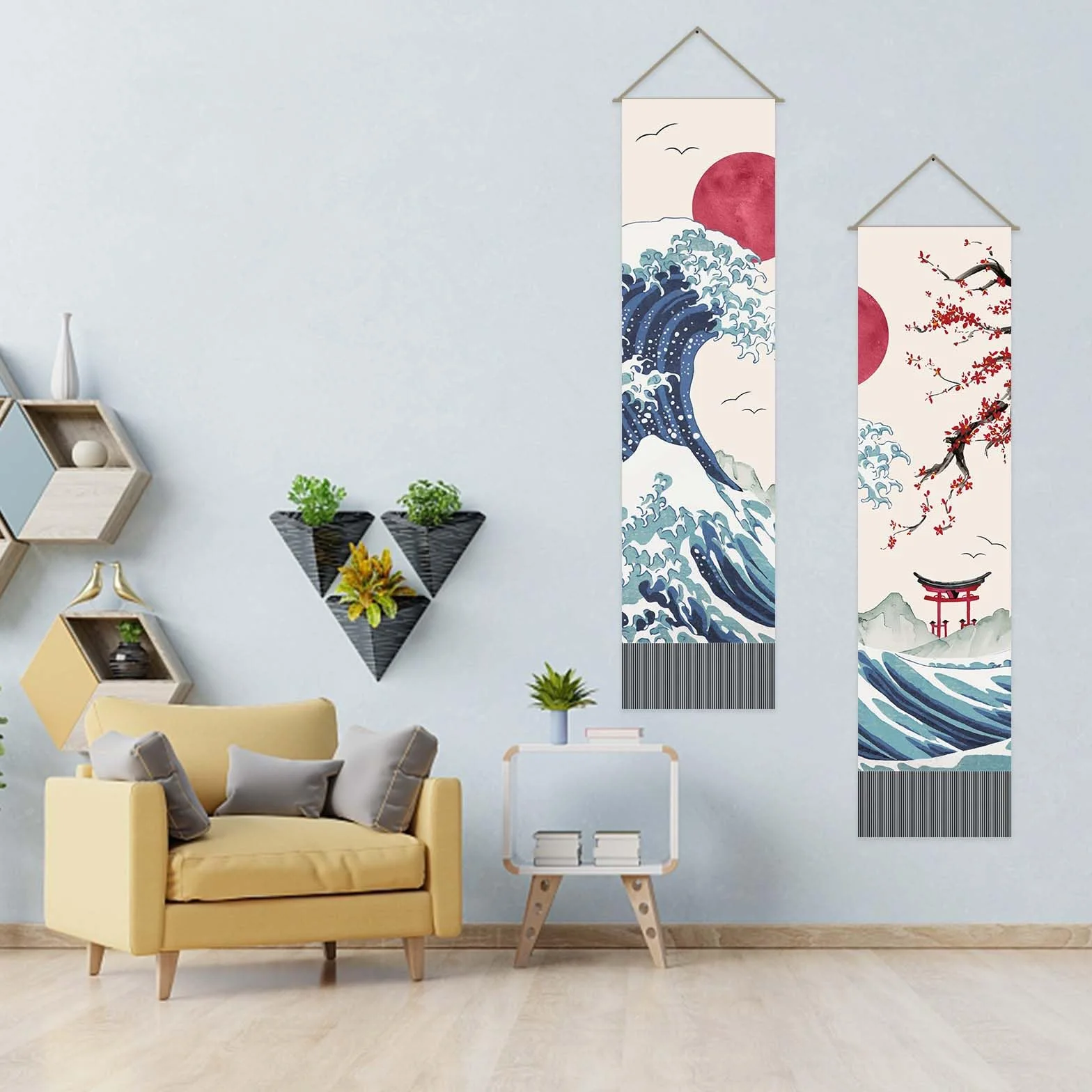AHANDMAKER Tapiz Japonés Olas Oceánicas Rojas 33x130 cm Paquete 2