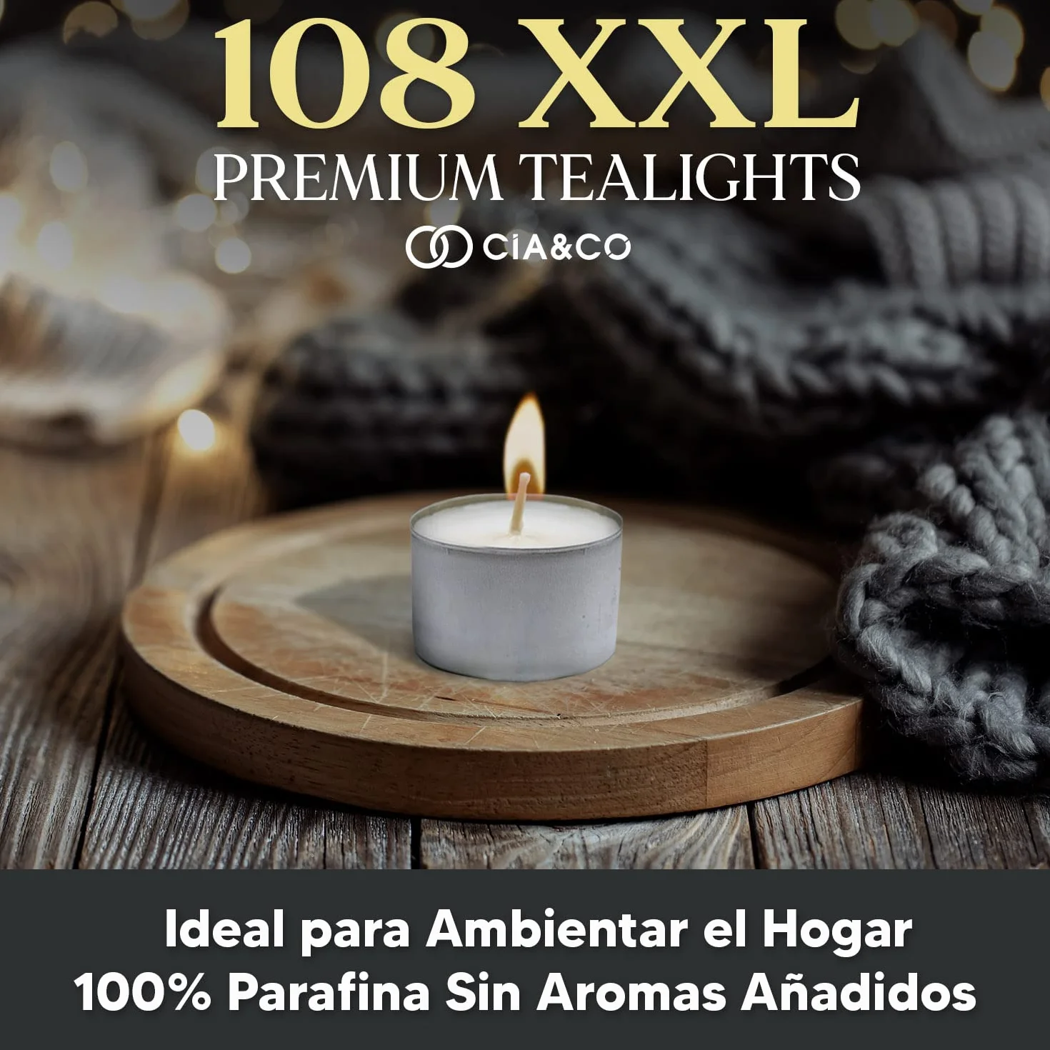 Velas de té 8 Horas XXL Larga Duración 100% Parafina Diámetro 38 mm Pack 108