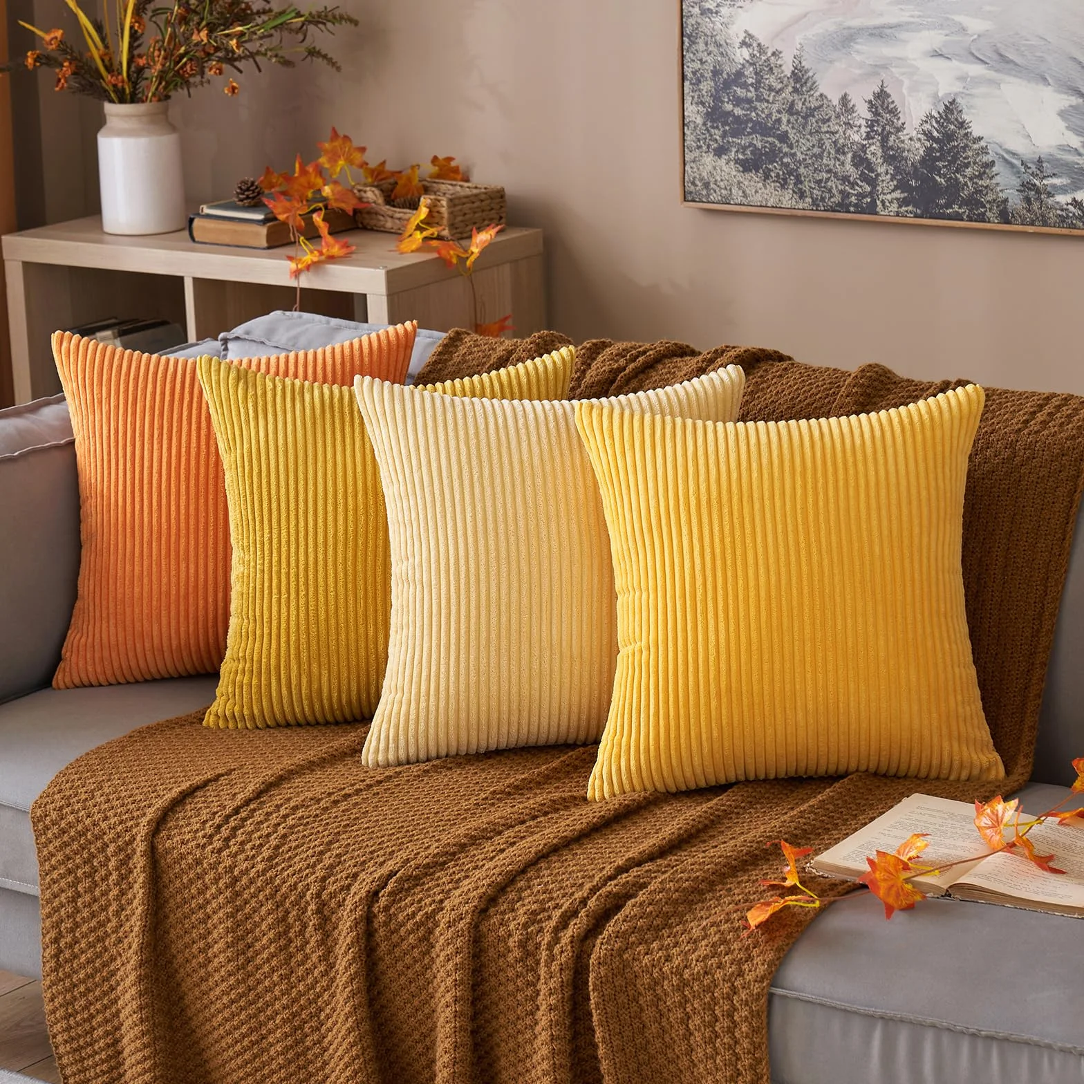 MIULEE Fundas Cojines 40x40 Pana Naranja 4 Piezas