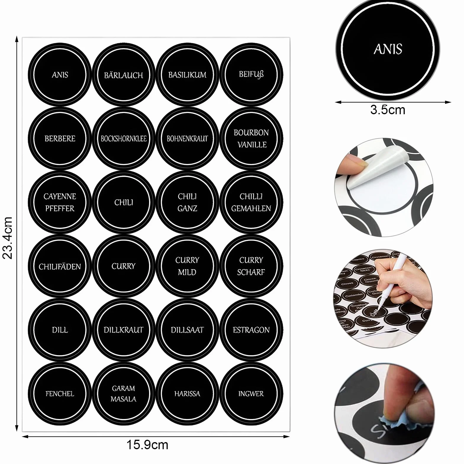 Pack of 144 Labels, Self-Adhesive Round Spice Labels,Waterproof,For Spice Jars, Bars,Cans