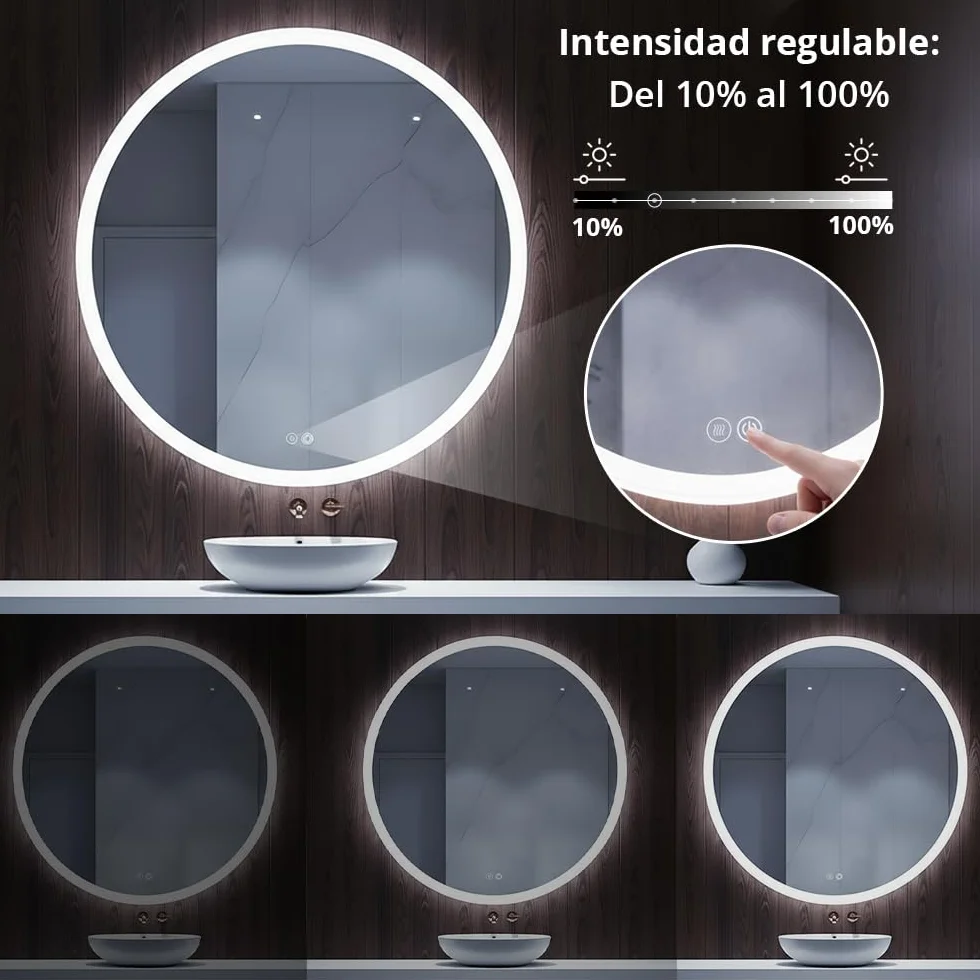 Marcanti Espejo Baño con Luz LED Regulable 80 cm Antivaho Interruptor Táctil Brillo Ajustable Memoria