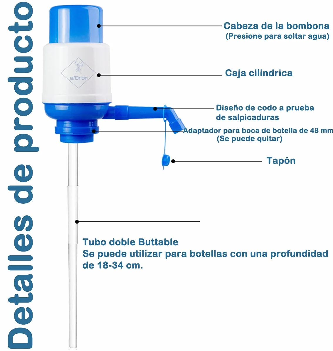 Bomba Manual Dispensador Agua para Garrafas 2.5-10L Tapón 38mm 48mm