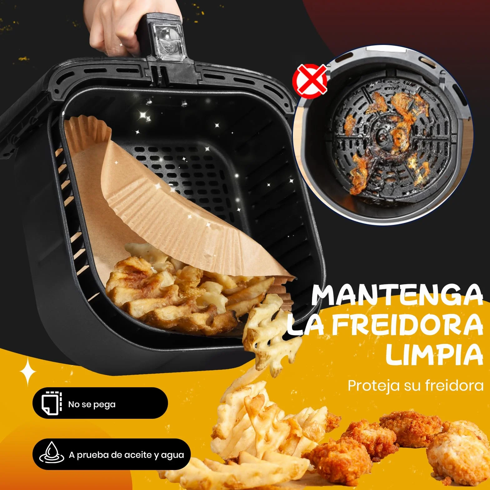 300 Piezas Papel Freidora de Aire 5-8L, 20-24CM Papel Air Fryer Cuadrado, Desechable Antiadherente para Horno Microondas, Perfecto para COSORI Cecotec 5,5 6L