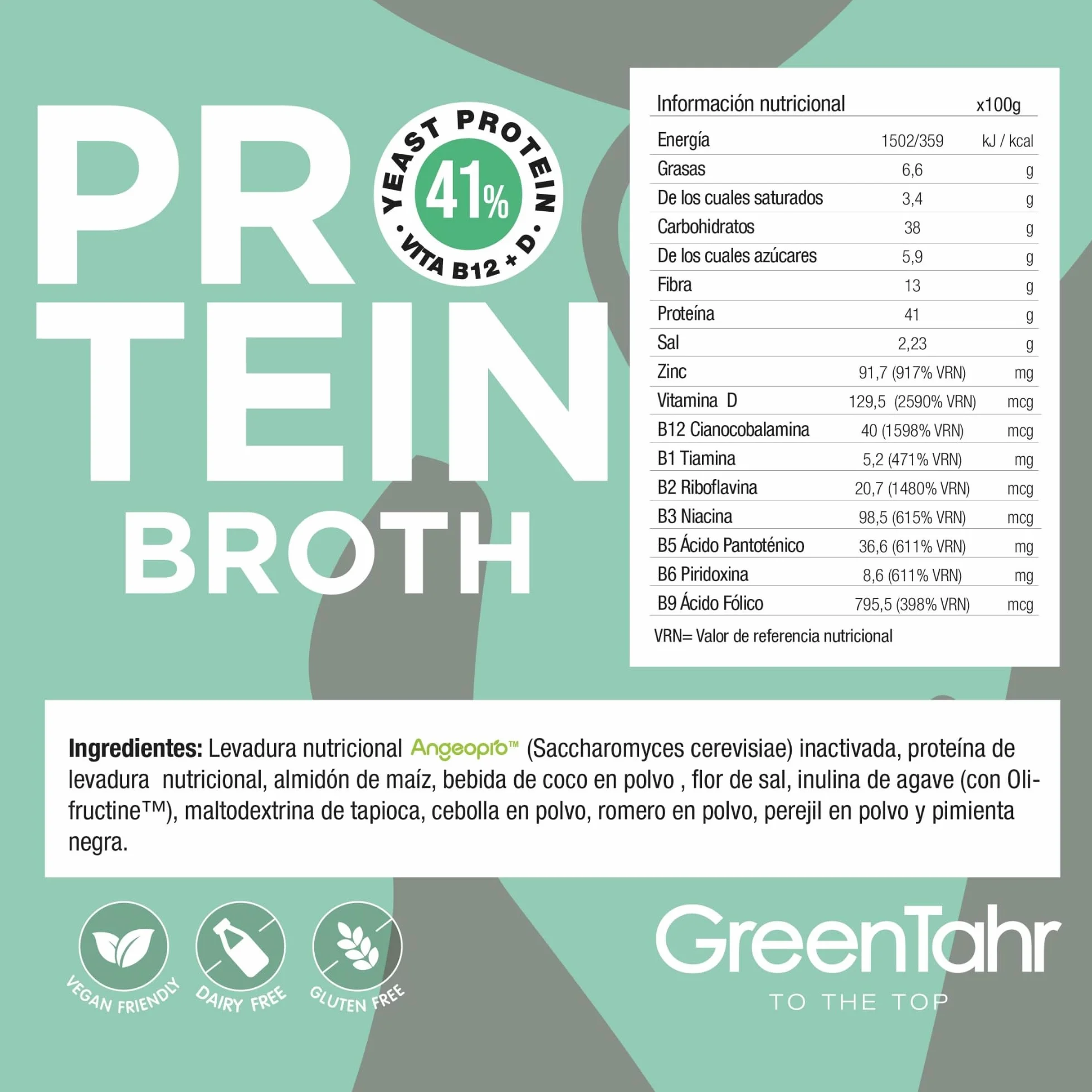 Green Tahr Caldo Proteico Magic Broth 750g, Caldo Vegetal Nutricional Proteico en Polvo y Copos, Rico en Proteína 41% y Fibra 13%, Sin Gluten, Sin Azúcares Añadidos, Vegano