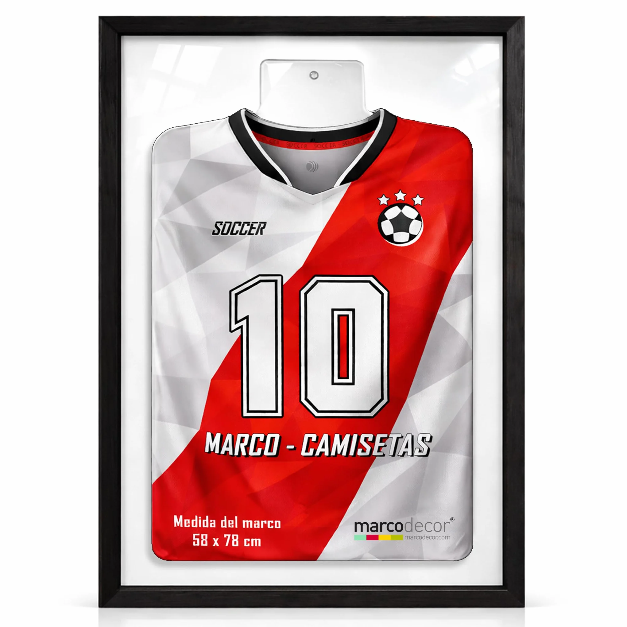 Marco Expositor para Camisetas 58x78 cm con Panel de Metacrilato Negro Fondo Blanco
