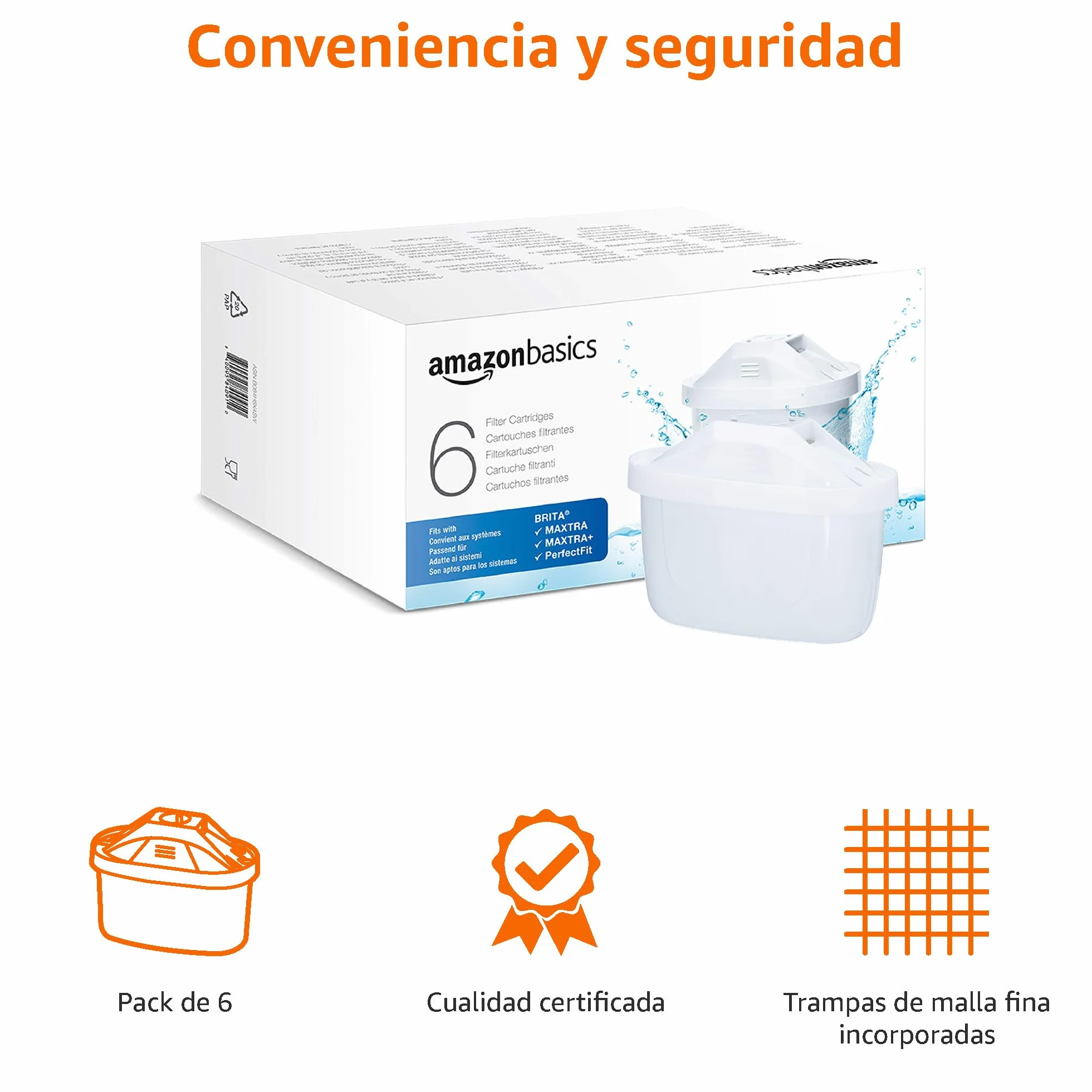 Amazon Basics Cartuchos filtrantes de Agua, 6 Unidad, Compatibles con BRITA PerfectFit