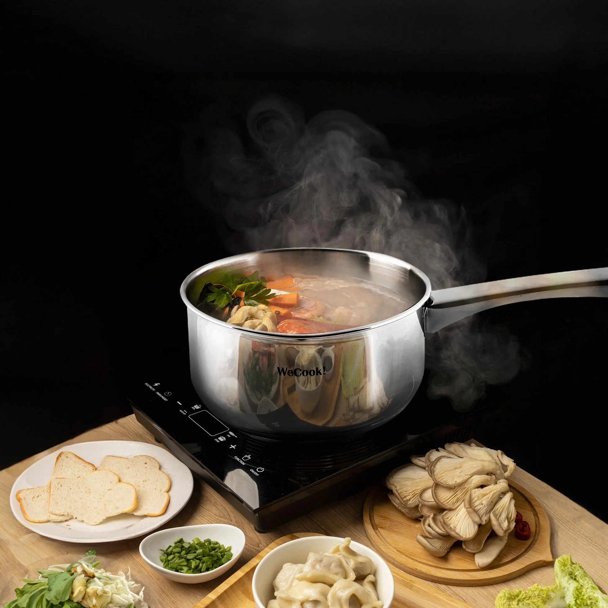 WECOOK! Cazo Inducción Acero Inoxidable 18/10 16 cm 1.5 Litros Base Capsulada Tricapa