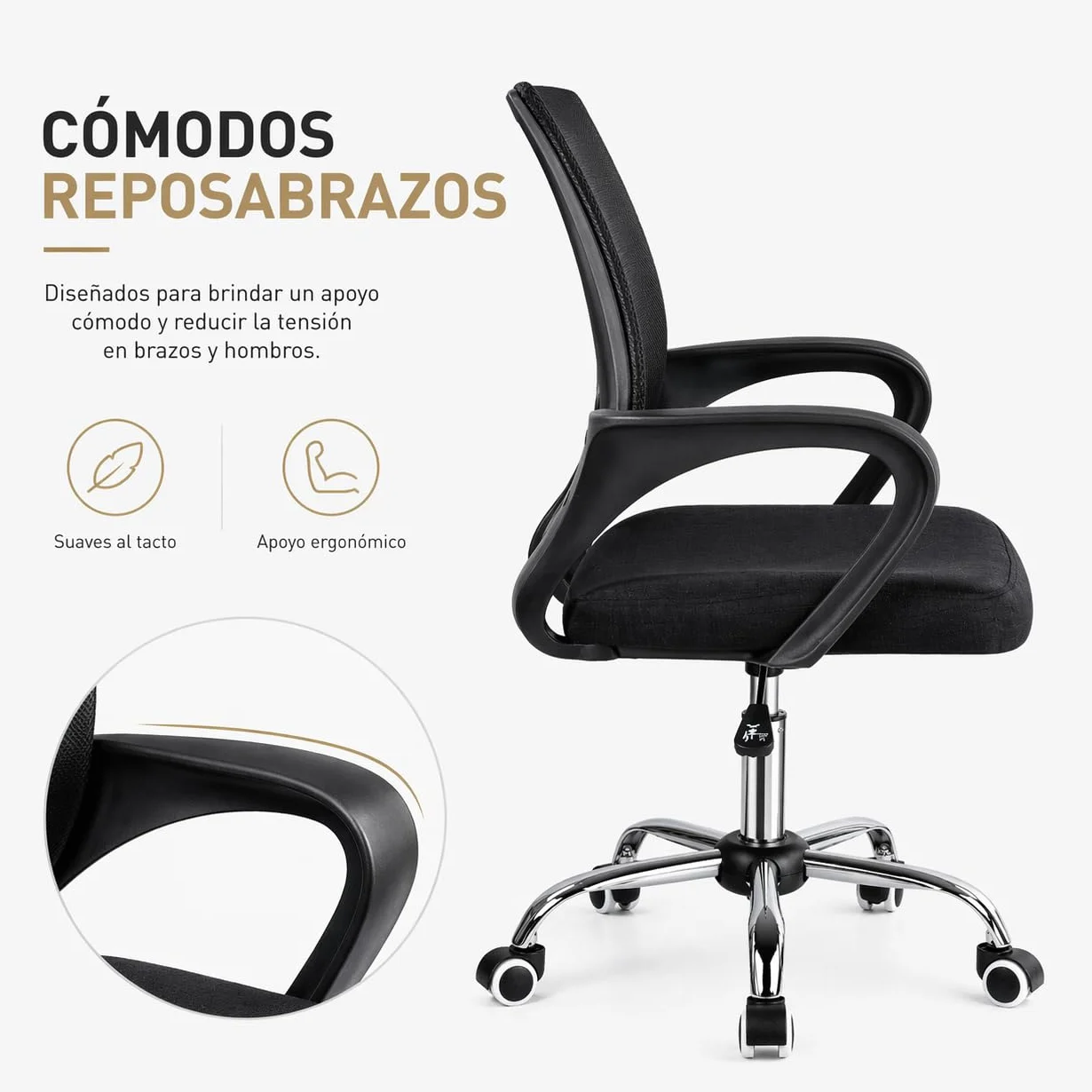 Silla de Oficina Ergonómica con Ruedas y Respaldo Transpirable Altura Regulable Soporte Lumbar