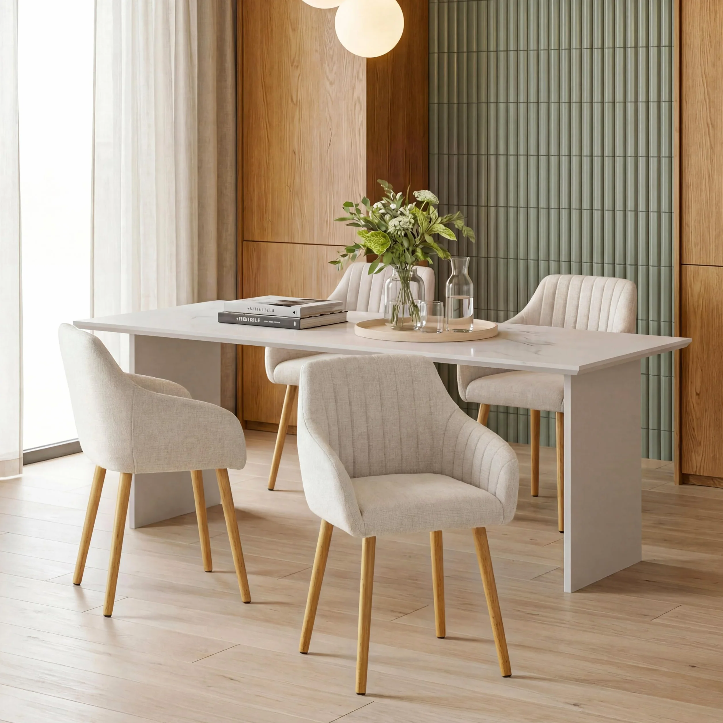 Juego de 4 sillas de Comedor Beige con reposabrazos de Lino, sillas de Comedor, Silla de salón, Silla de Cocina