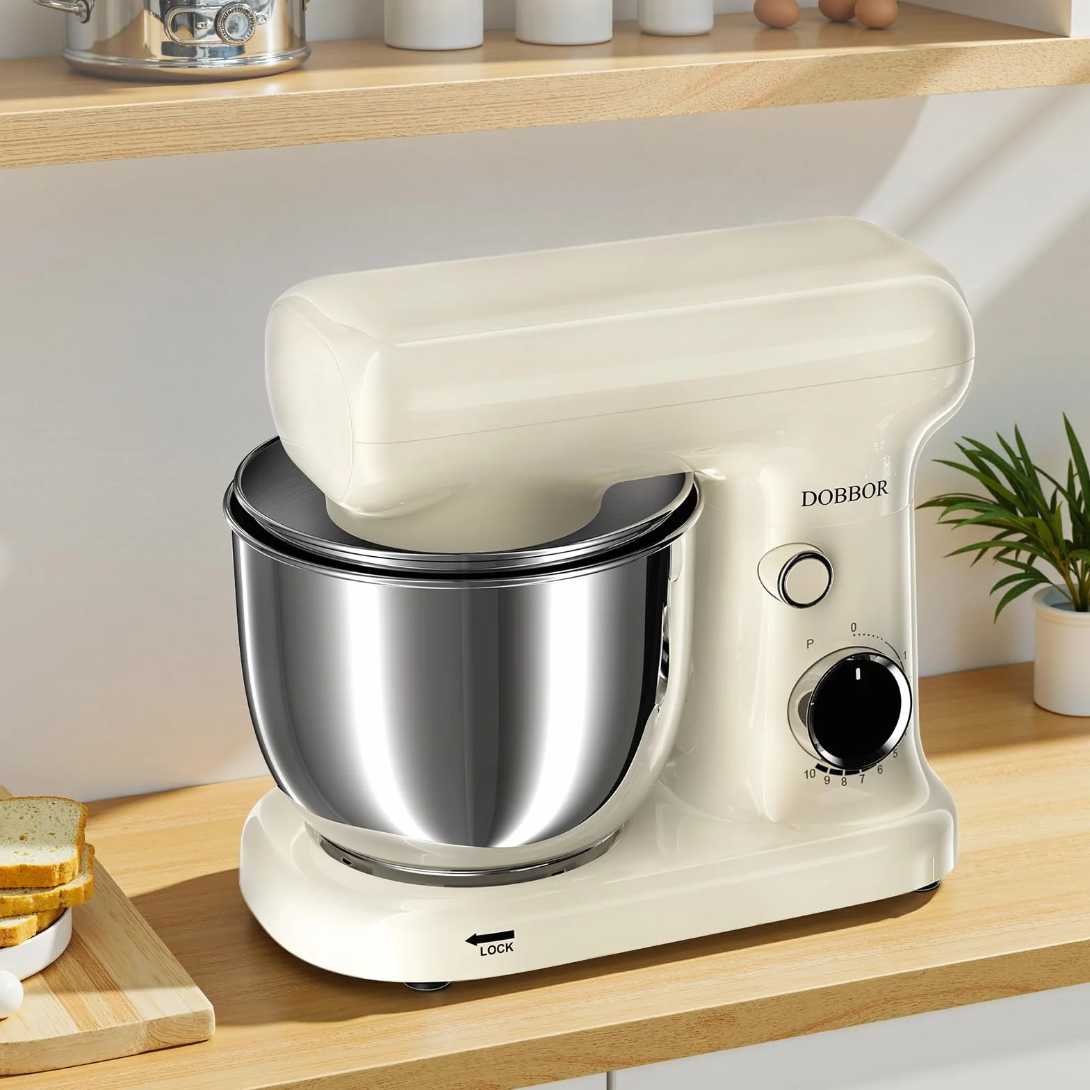 Batidora Amasadora Doble Bol De 2.5L+3L, Batidora EléCtrica De 10 Velocidades Y 1500w - Incluye Batidor De Huevos, Gancho Para Masa Y Batidor Plano Para ReposteríA Casera (Blanco lechoso)