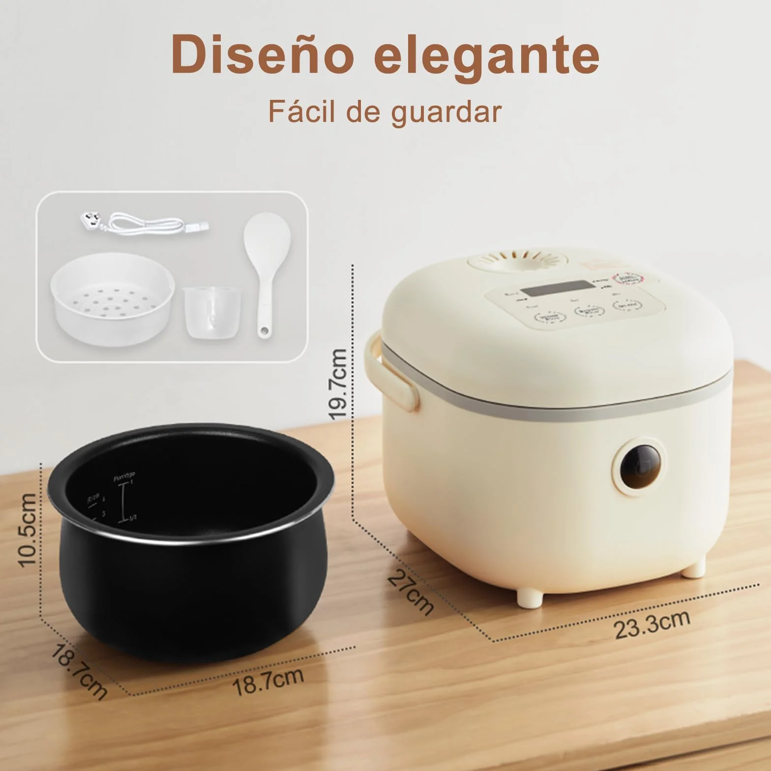Bear Arrocera 3,5 Tazas Vaporera Mini Rice Cooker Multifuncional 350W 6 Funciones Cocción Arroz 2-4 Personas