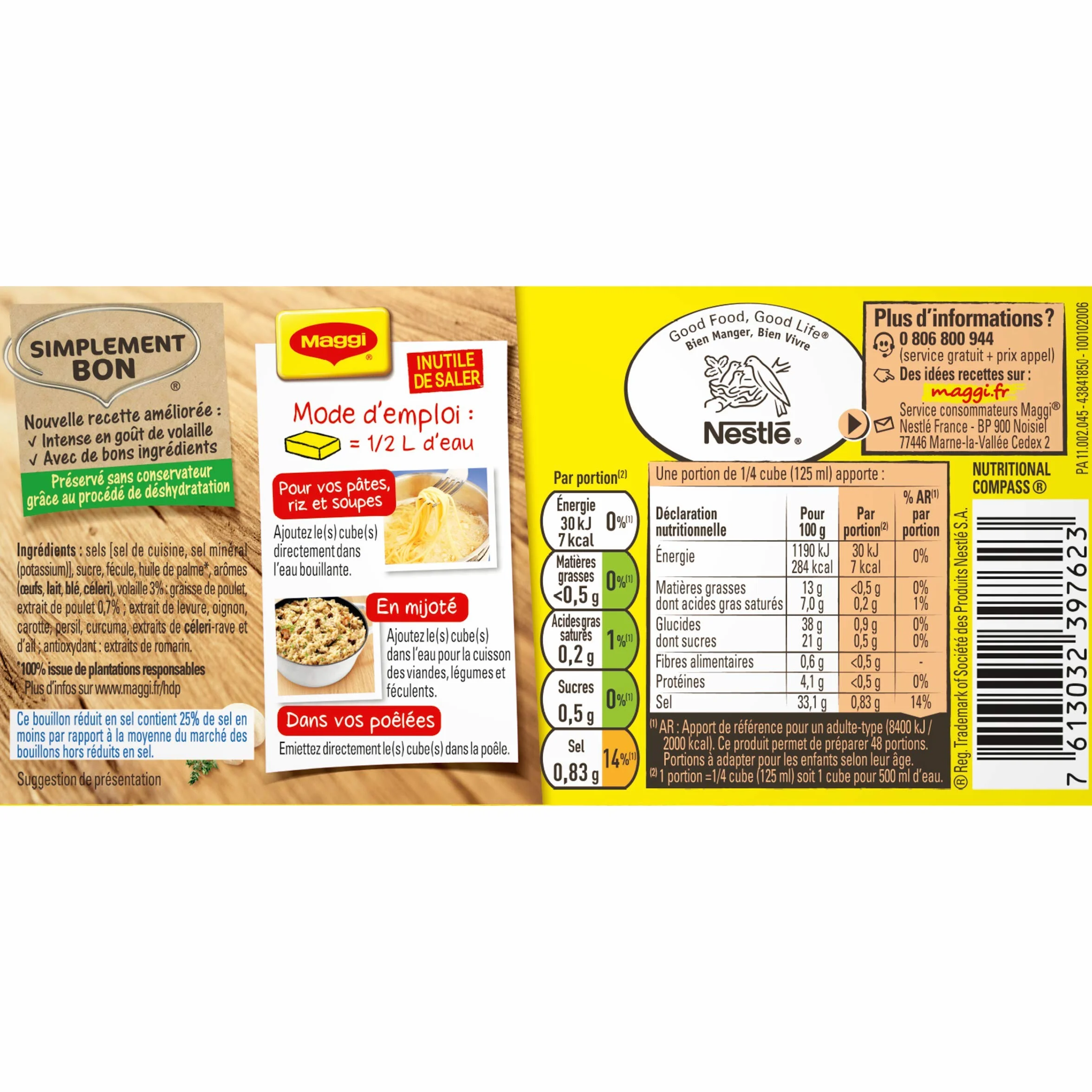 Maggi Assaisonnement Volaille Sel Réduit Bouillon KUB 120 g