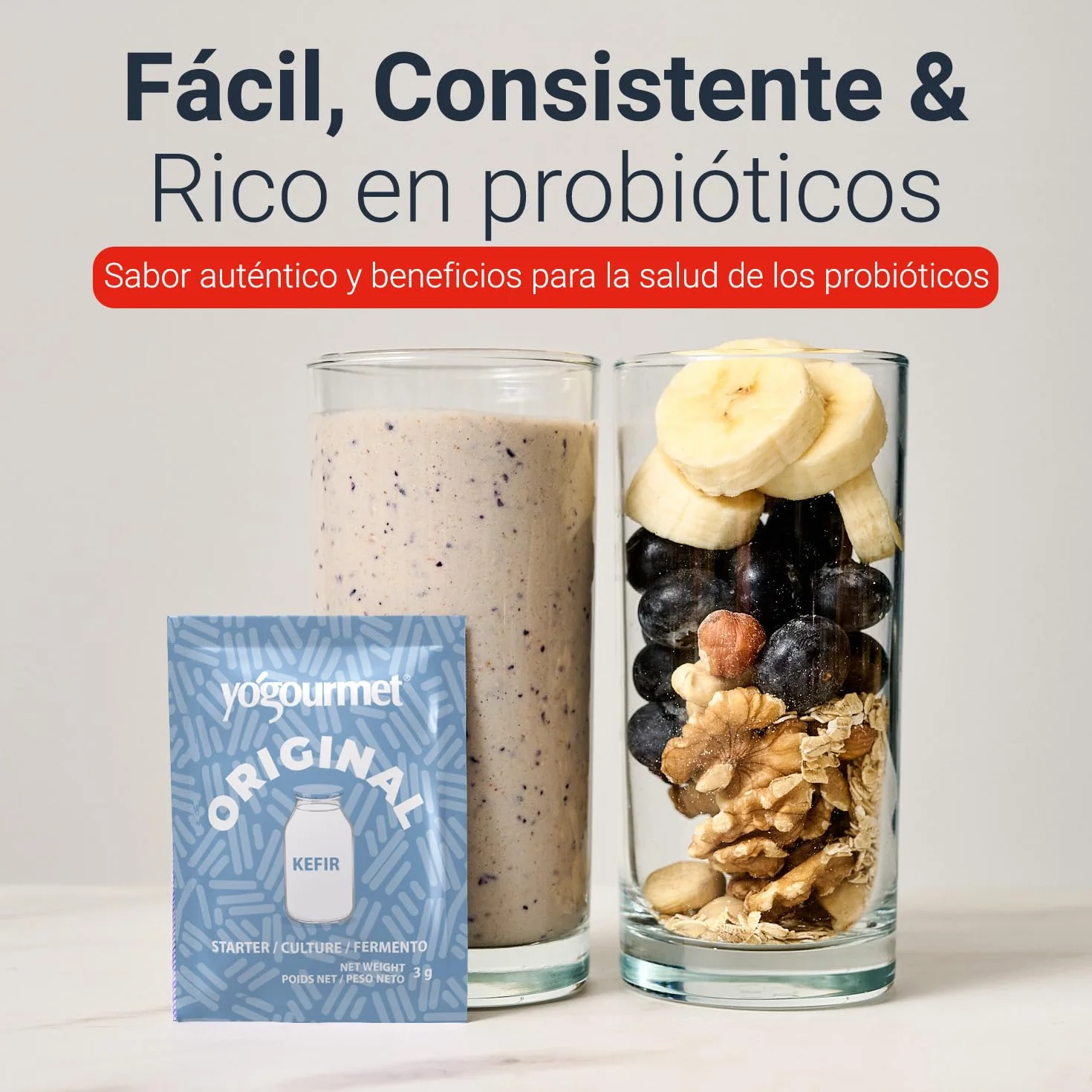Yogourmet Fermentos para Kéfir 6 Sobres 6 Litros Natural Sin Gluten Kosher Halal