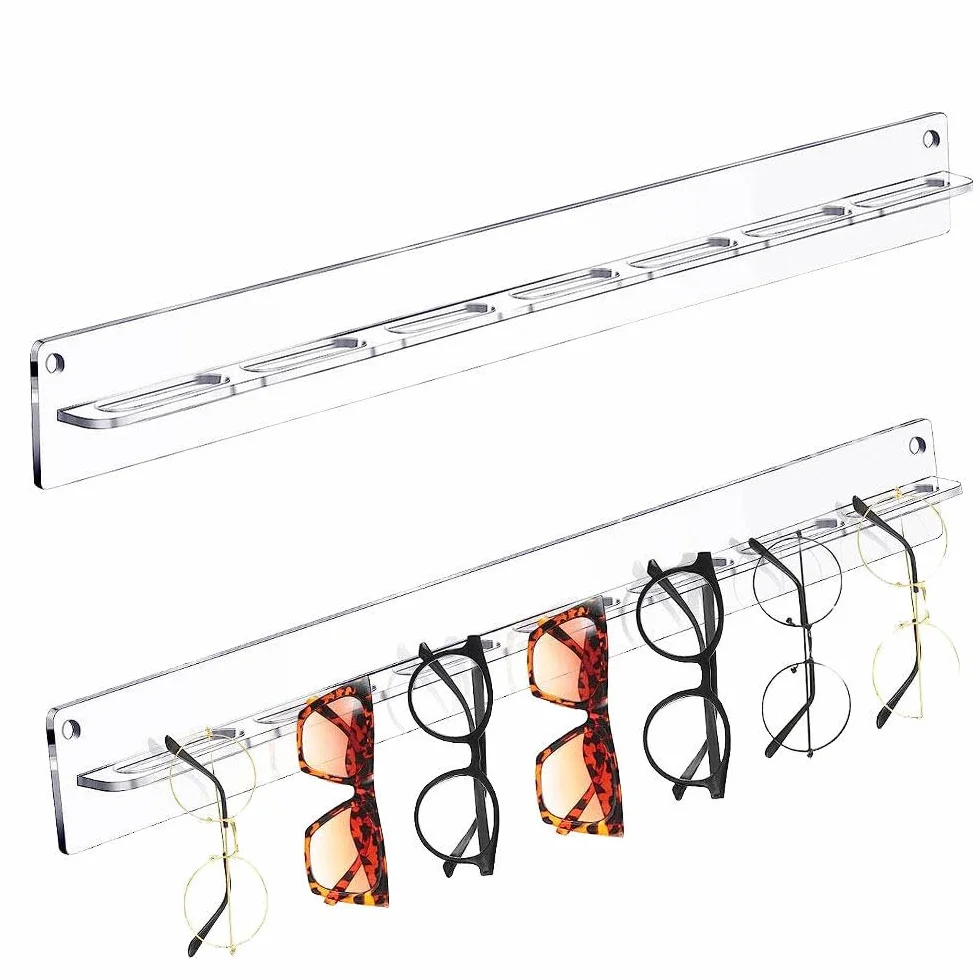 2 Piezas Organizador Gafas De Sol, Soporte Gafas acrílicos, Expositor Gafas Pared,Organizador Gafas, Soporte de Pared para 7 Gafas