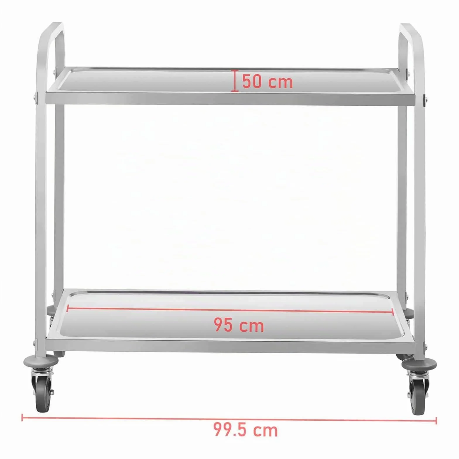 Royal Catering RCSW 3E Carro Cocina Carrito de Servicio con Ruedas (2 Estantes, Distancia entre estantes 59 cm, Capacidad 200 kg, Acero inoxidable)