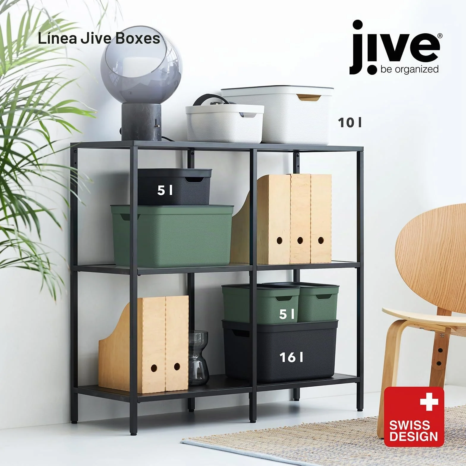 Jive juego de 3 cajas decorativas almacenamiento 5L plástico PP reciclado negro