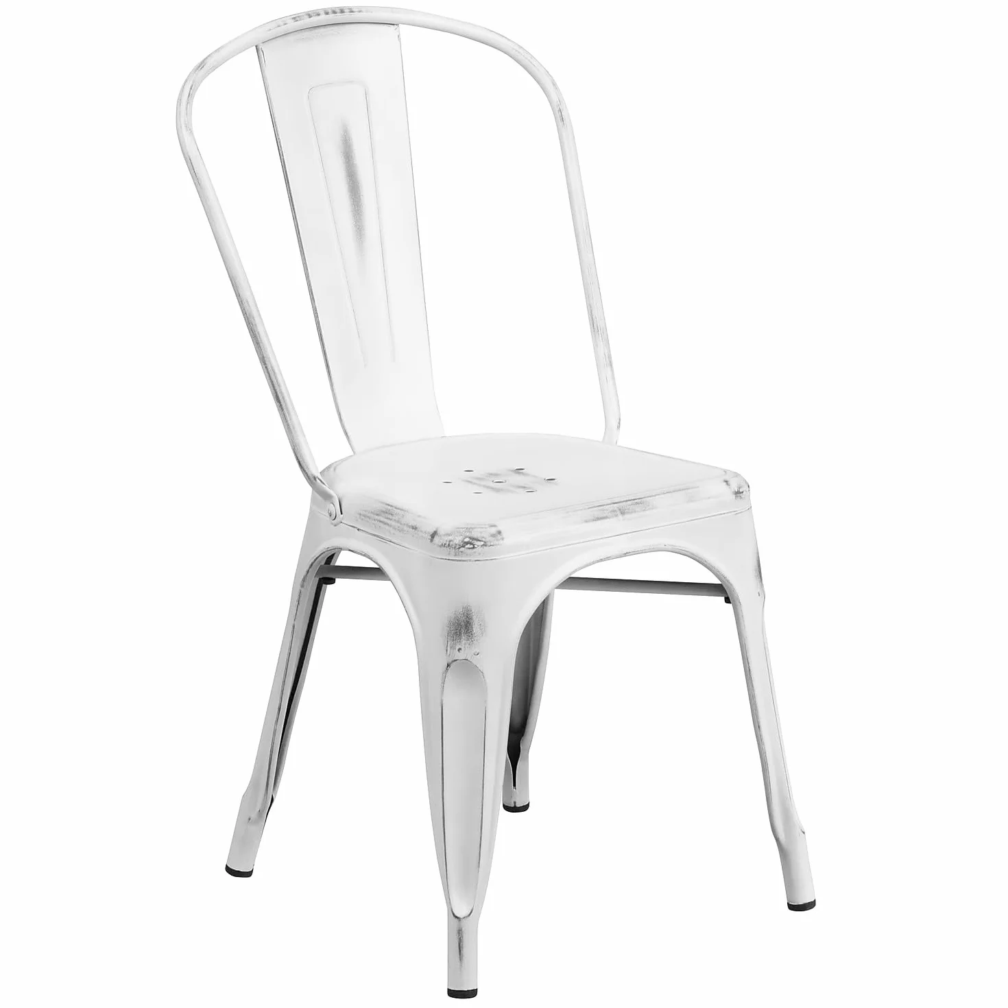 Flash Furniture Blake - Silla apilable de Metal Blanco Envejecido para Interiores y Exteriores, 4 Unidades
