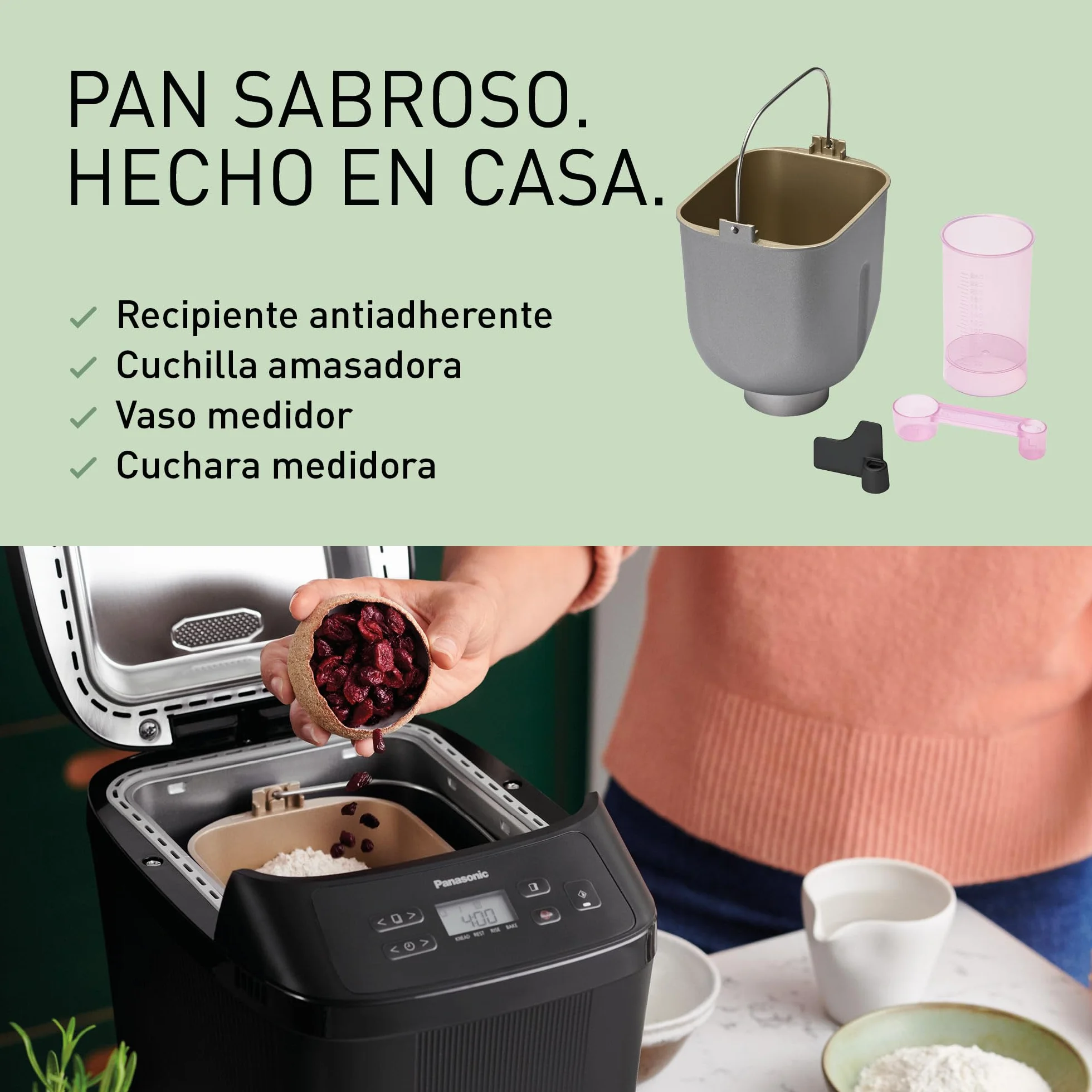 Panasonic SD-PN100KXE Mini Panificadora Automática para Hogares Pequeños, 4 Programas Sin Gluten, Diseño Compacto, 18 Programas Automáticos, Pantalla LCD, Pan Pequeño 200 o 400g, Negro