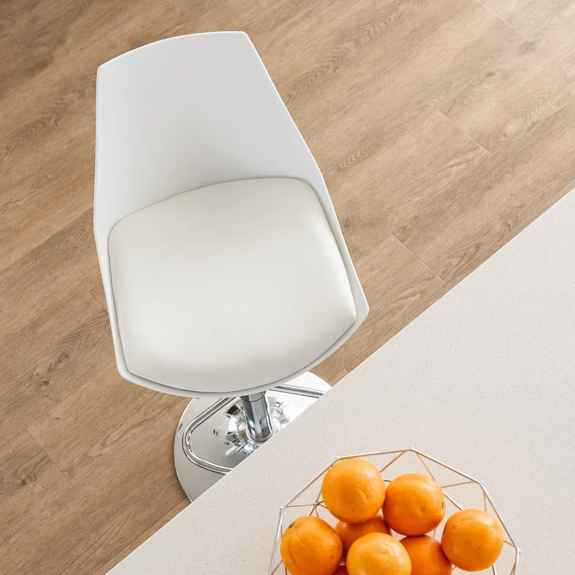 LOLAhome Taburete Alto Cocina Giratorio 360° Regulable Altura 83-104 cm Respaldo Metal Reposapiés Blanco